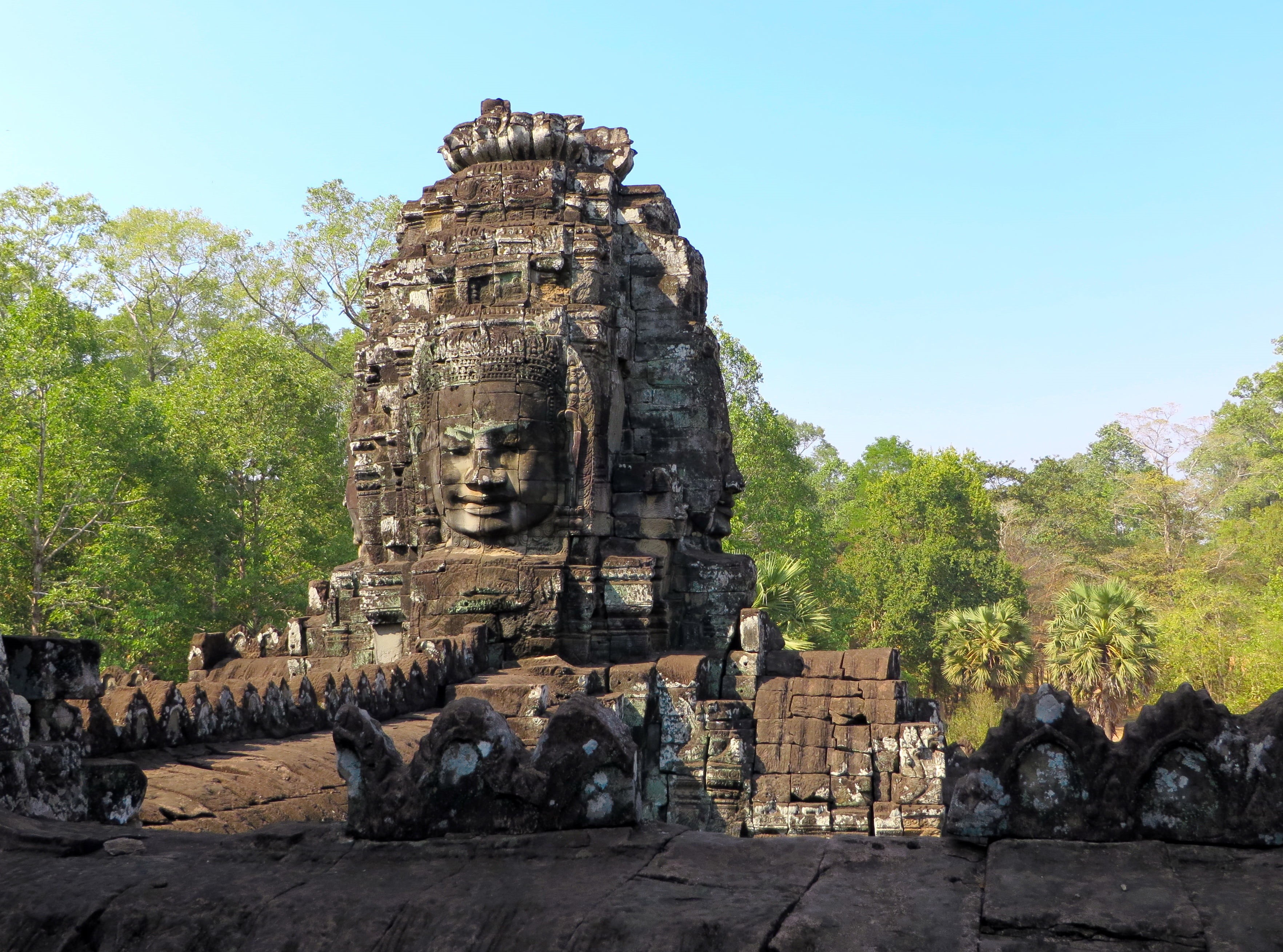 ancient, history, face, bayon, ruins, ruined, deterioration, plant, religion, travel destinations, built structure, spirituality, statue, 2K, belief, clear sky, HD Wallpaper