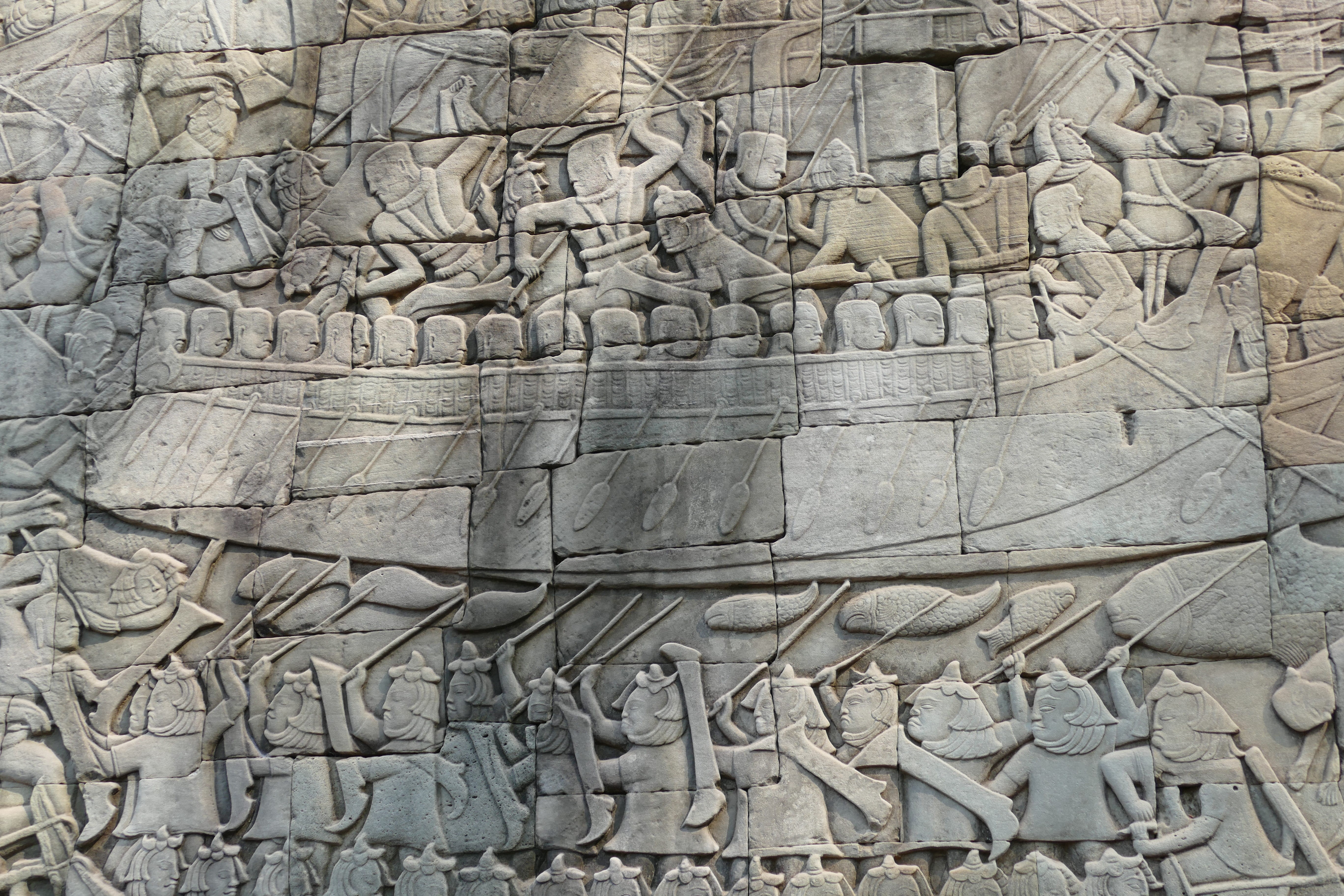 temple complex, human representation, no people, stone wall, Asia, art and craft, Angkor, craft, Cambodia, textured, full frame, Temple, rower, history, HD Wallpaper