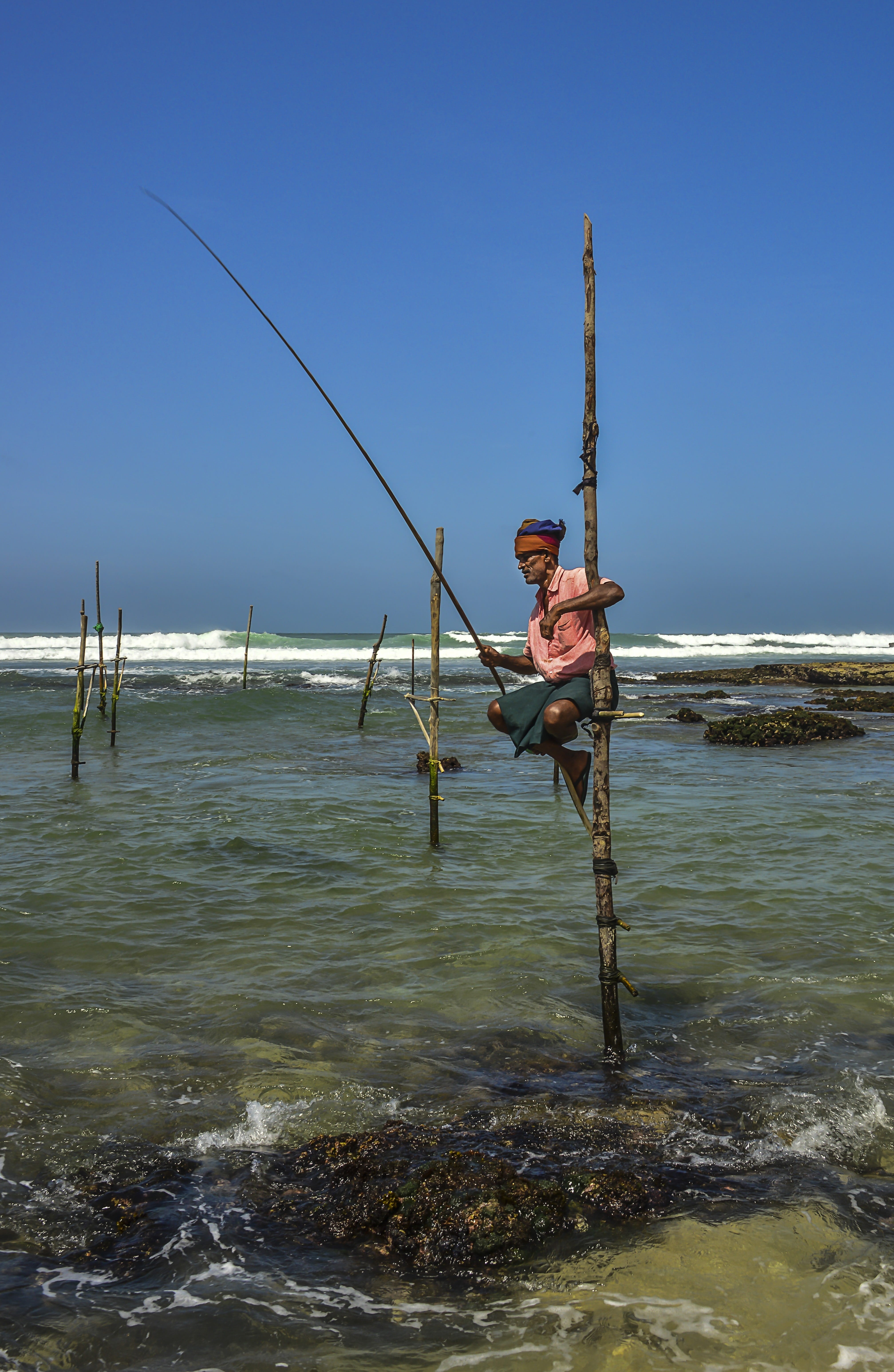 water, one person, day, sky, shirtless, activity, vacation, sea, non-urban scene, relax, fishing rod, people, summer, leisure activity, man, 5K, holding, Phone HD Wallpaper