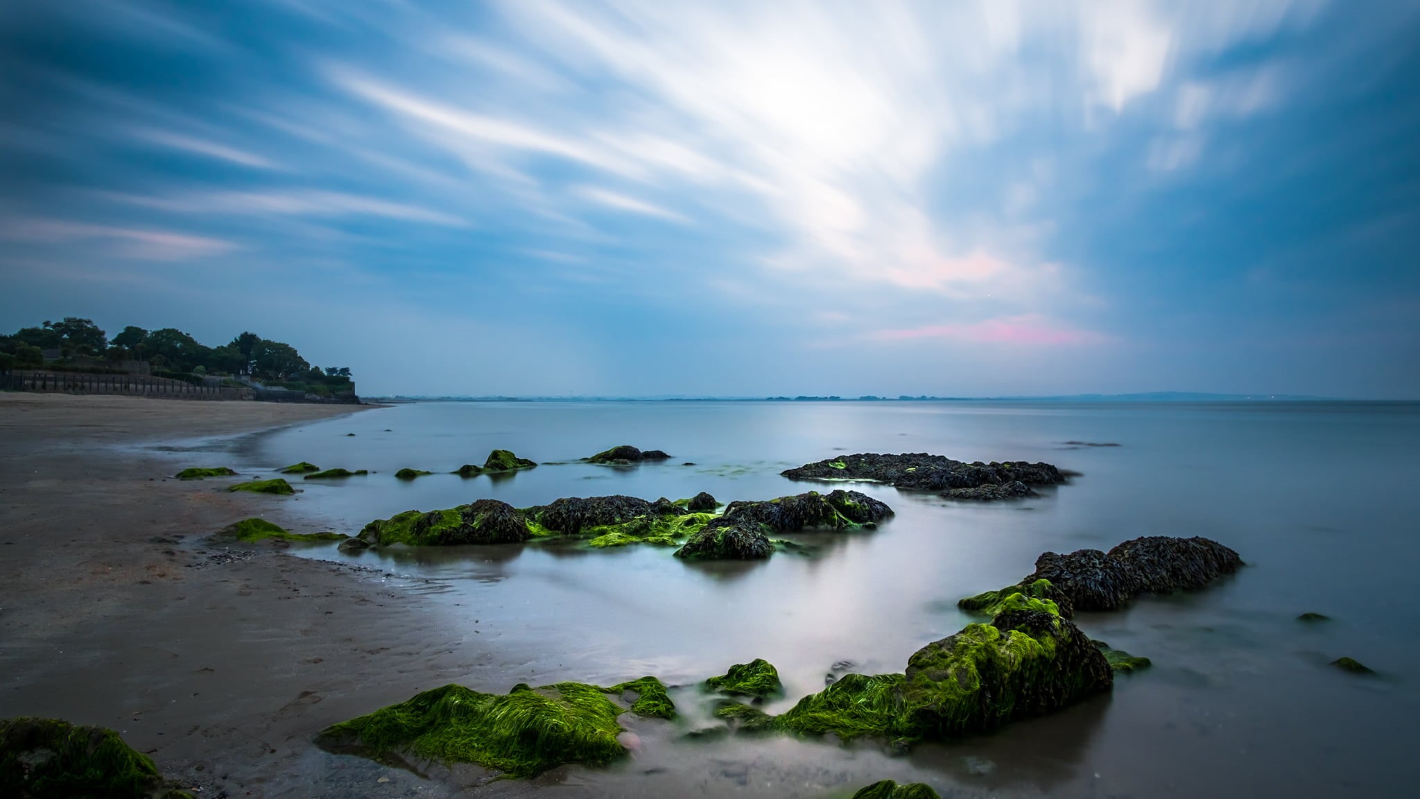 summer, sun, 1080P, europe, sea  beach, motion, night, nature, sea, green, rocks, fuji, water, light, beach, long exposure, photography, landscape, Dublin, HD Wallpaper