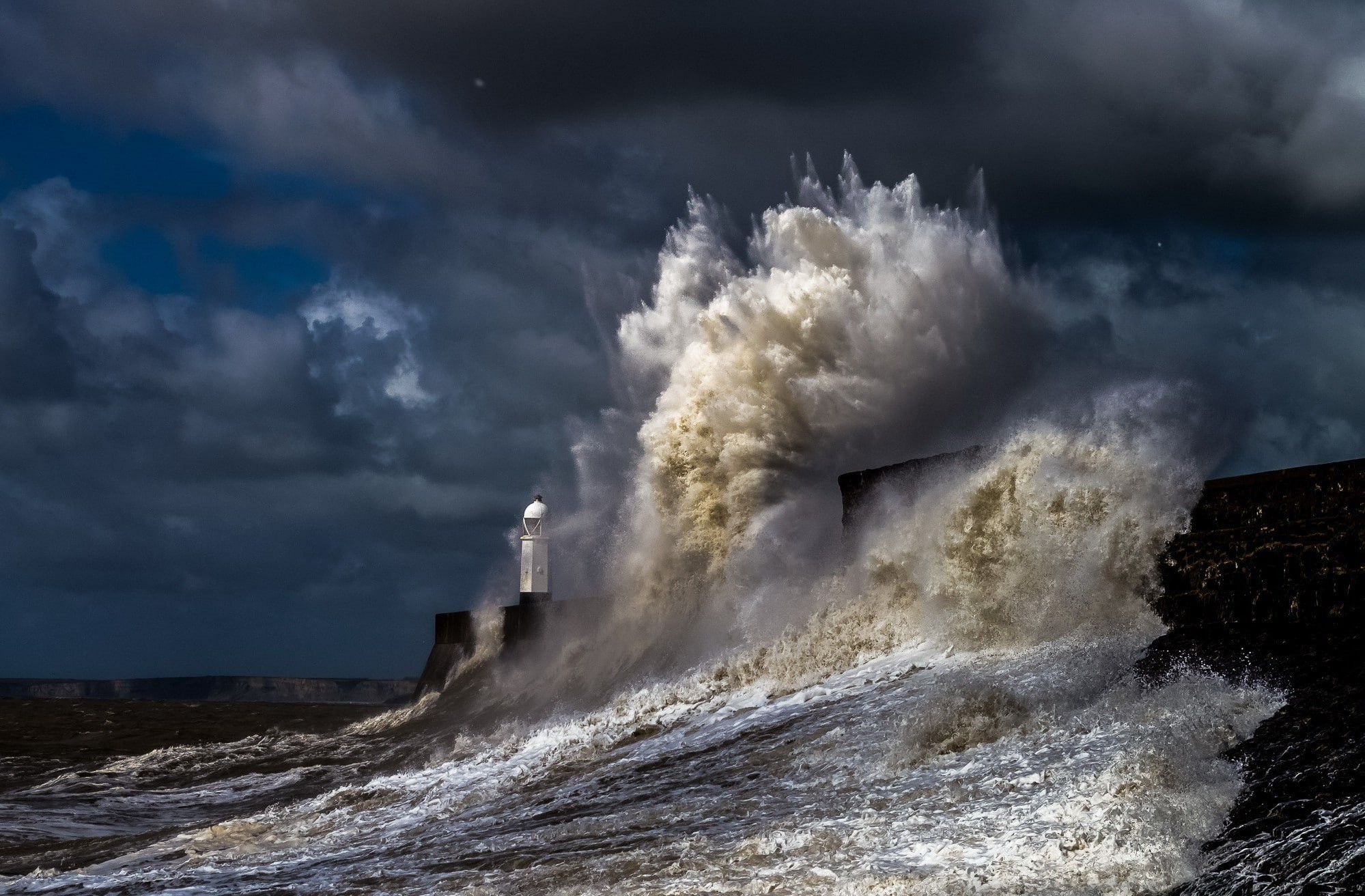 1080P, storm, sea, coast, nature, lighthouse, water, HD Wallpaper