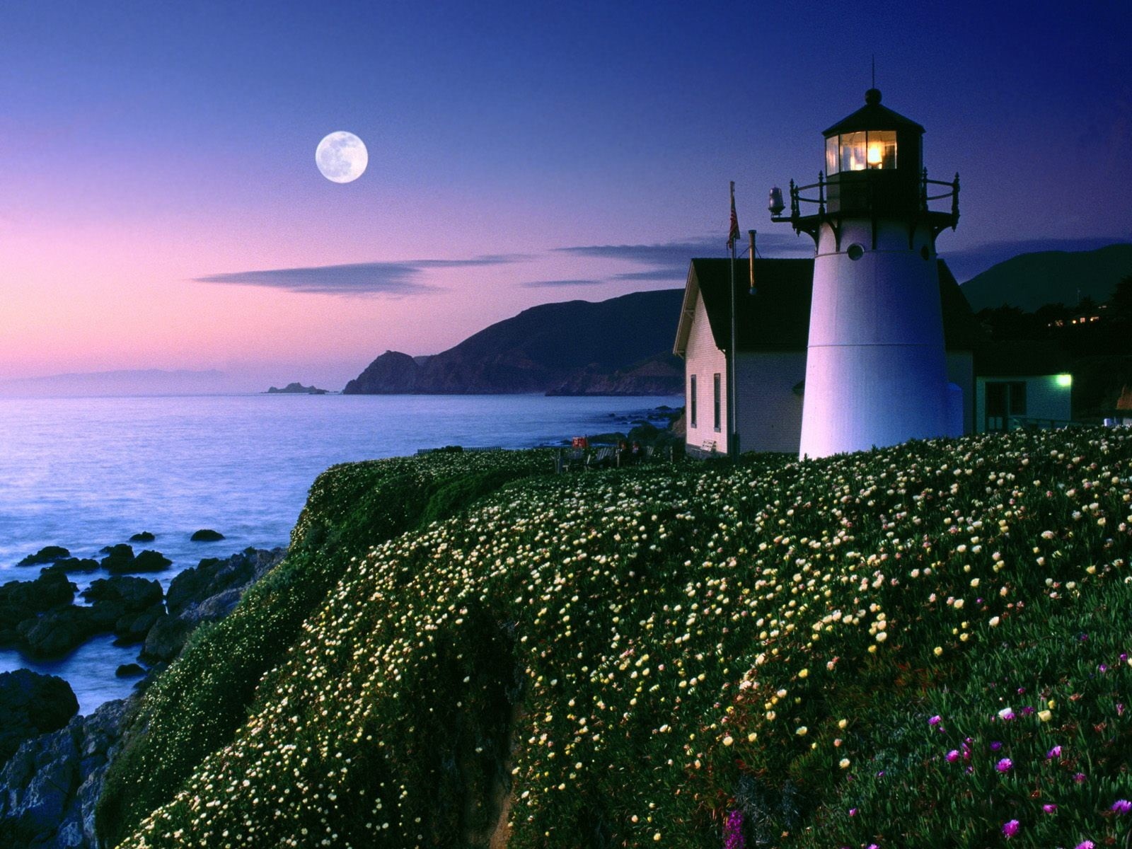 guidance, bay, horizon over water, night, land, no people, sky, flowers, outdoors, dusk, water, white, coast, nature, sea, illuminated, building exterior, HD Wallpaper