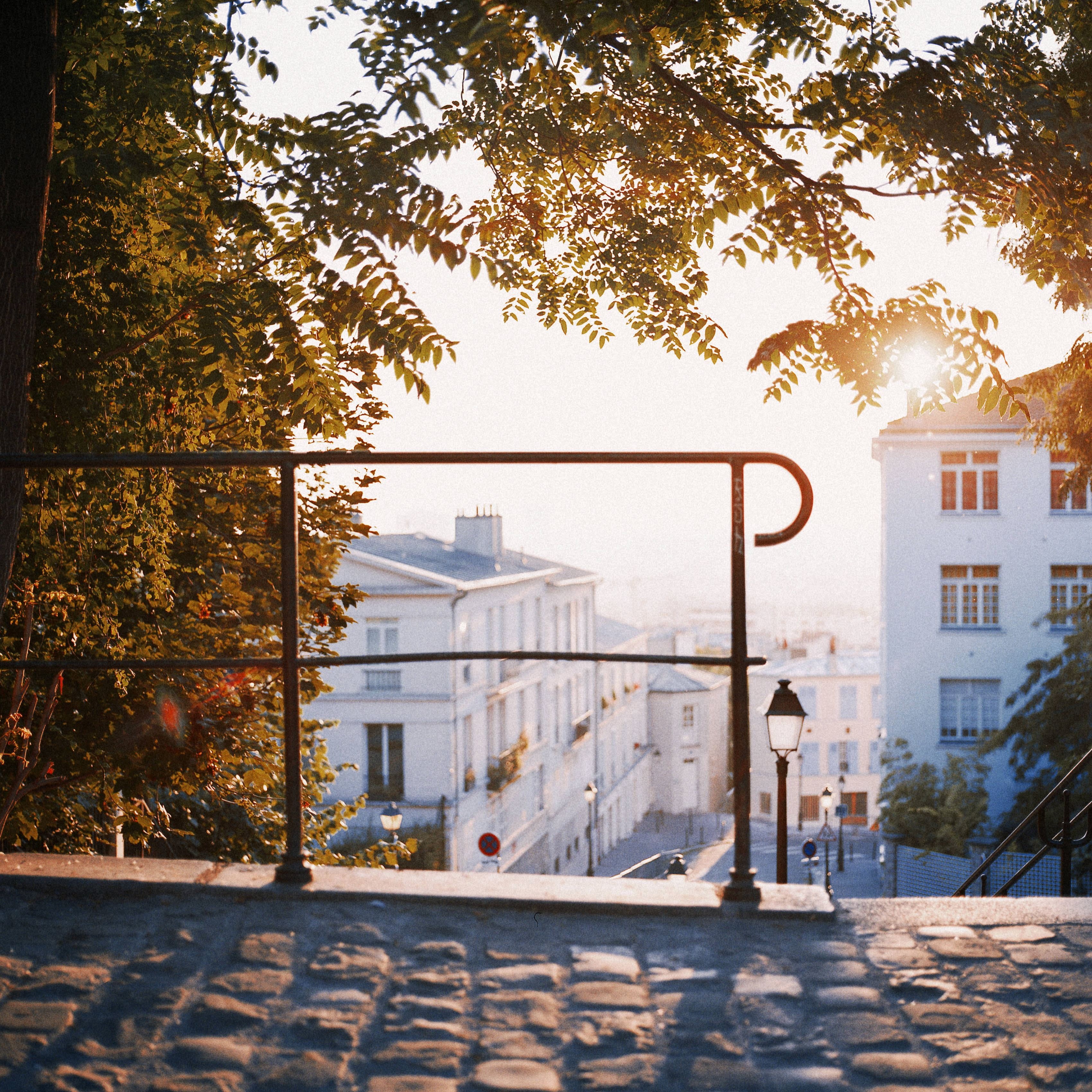 residential district, city, stairs, architecture, sunset, transportation, flagstone, plant, vacation, day, no people, street light, building exterior, 2K, Phone HD Wallpaper