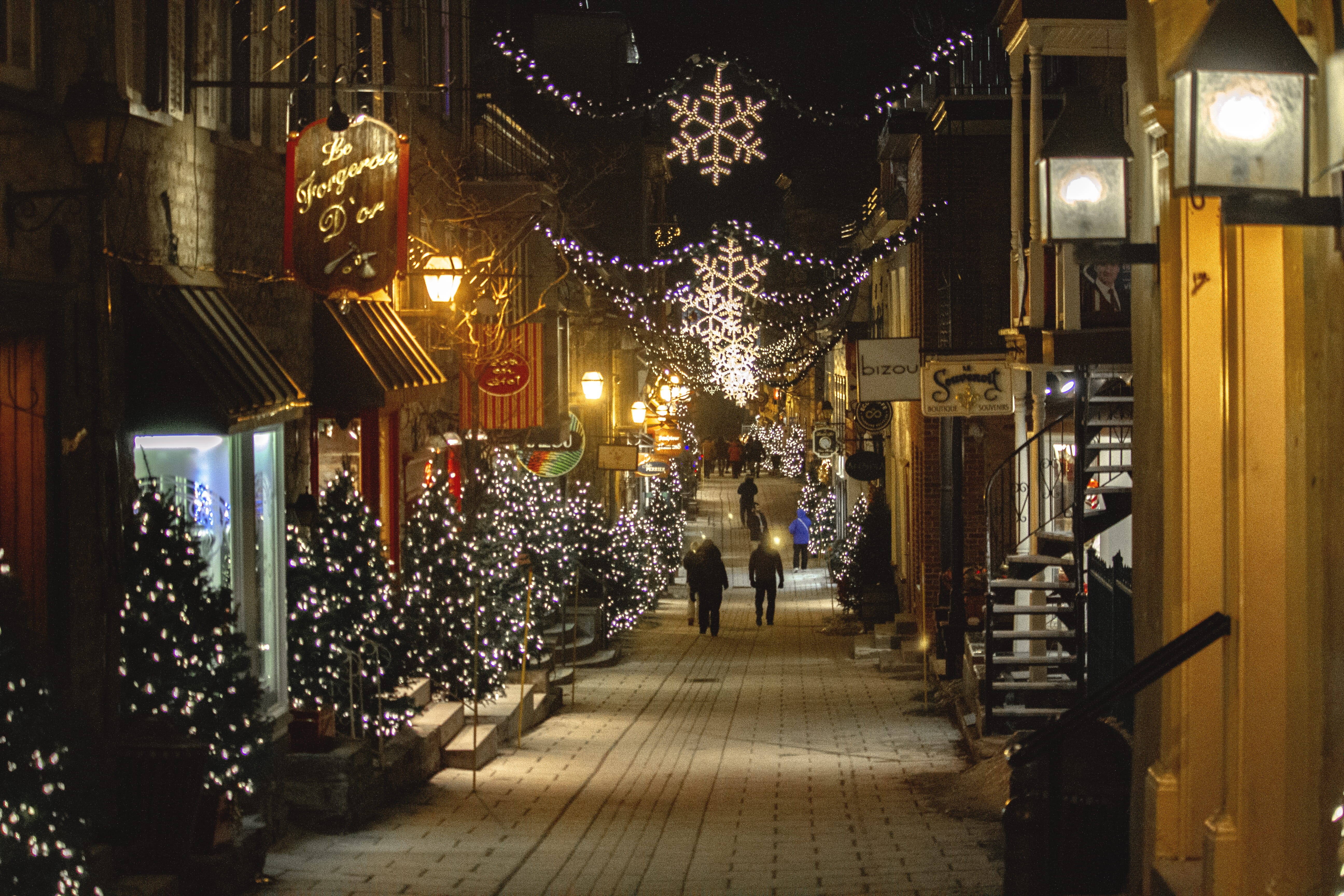 5K, tree, city, people, road, building exterior, holiday, night life, lighting equipment, celebration, alley, decoration, night, ornament, plant, illuminated, HD Wallpaper