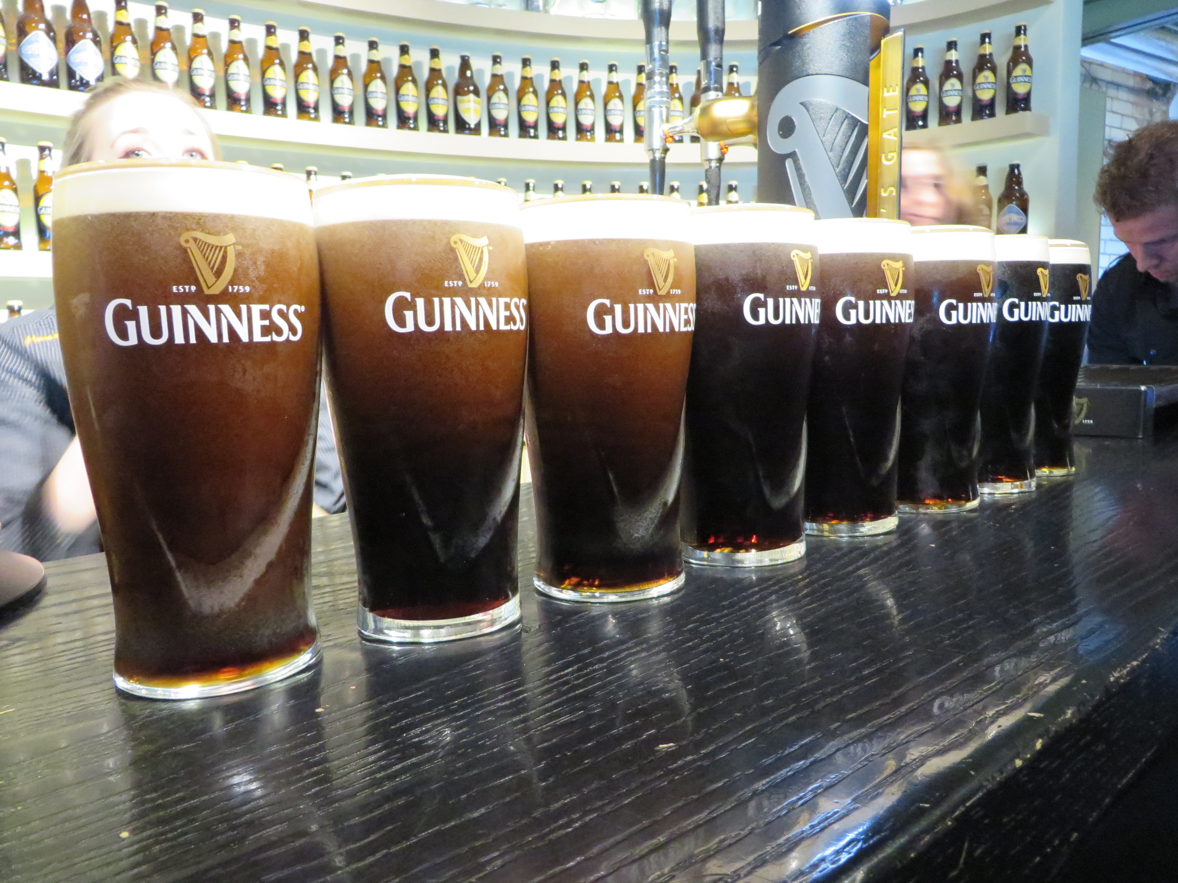 large group of objects, refreshment, freshness, museum, focus on foreground, guinness storehouse, bar counter, europe, in a row, drink, alcohol, day, food, HD Wallpaper