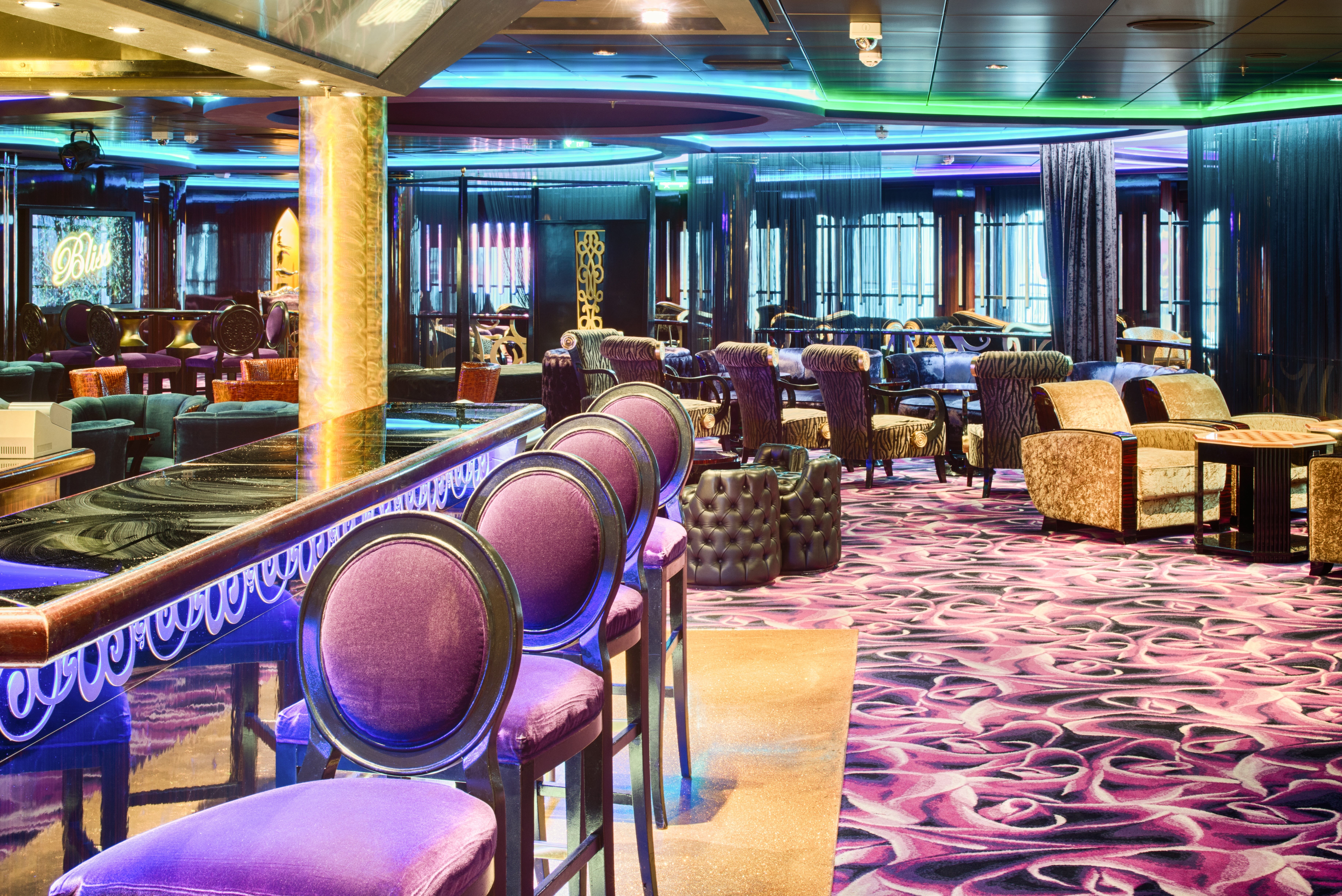 furniture, drinking, multi colored, indoors, interior, seat, luxury, entertainment, barstools, order, no People, table, in a row, illuminated, empty, relaxing, HD Wallpaper