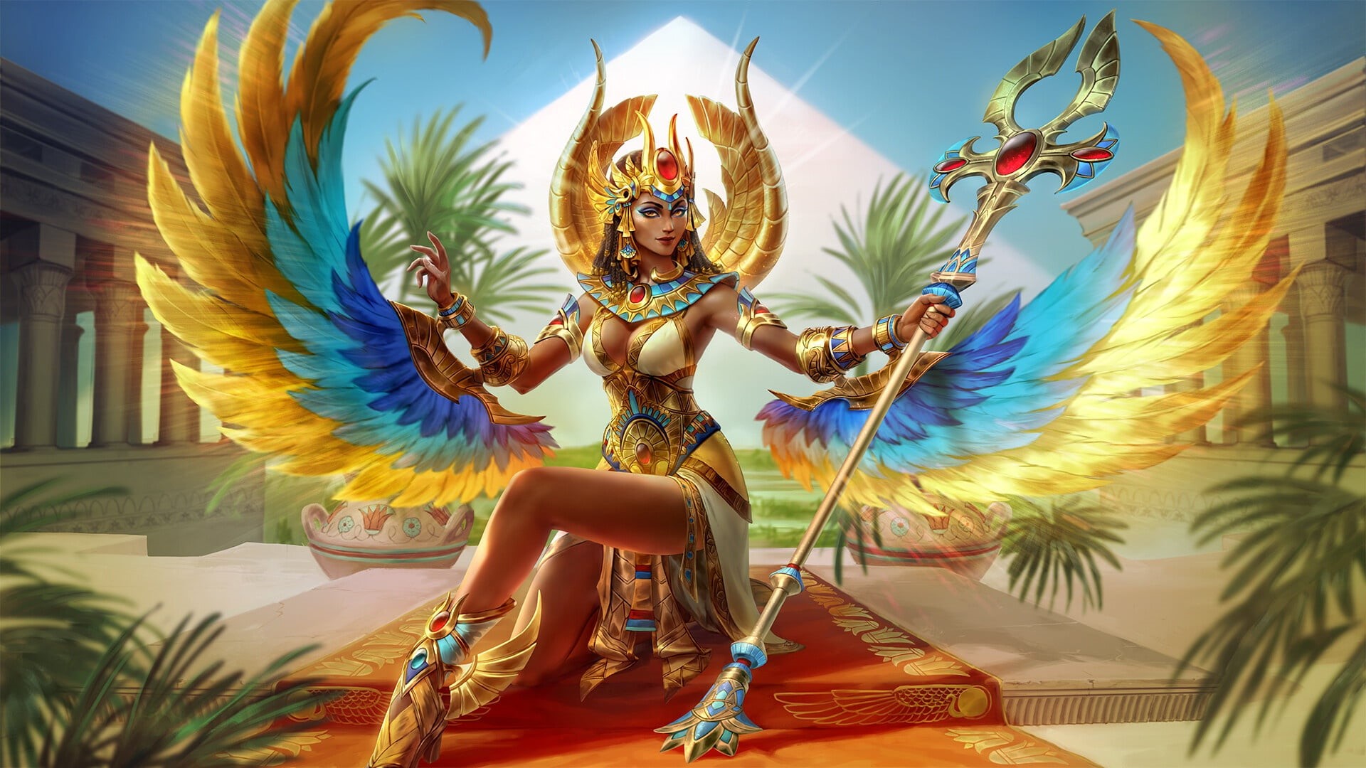 SMITE, Decoration, Game Art, the goddess of Ancient Egypt, Characters, Fantasy, ISIS, Gold, Goddess, by Simon Eckert, Illustration, Fiction, Girl, SMITE Isis, HD Wallpaper