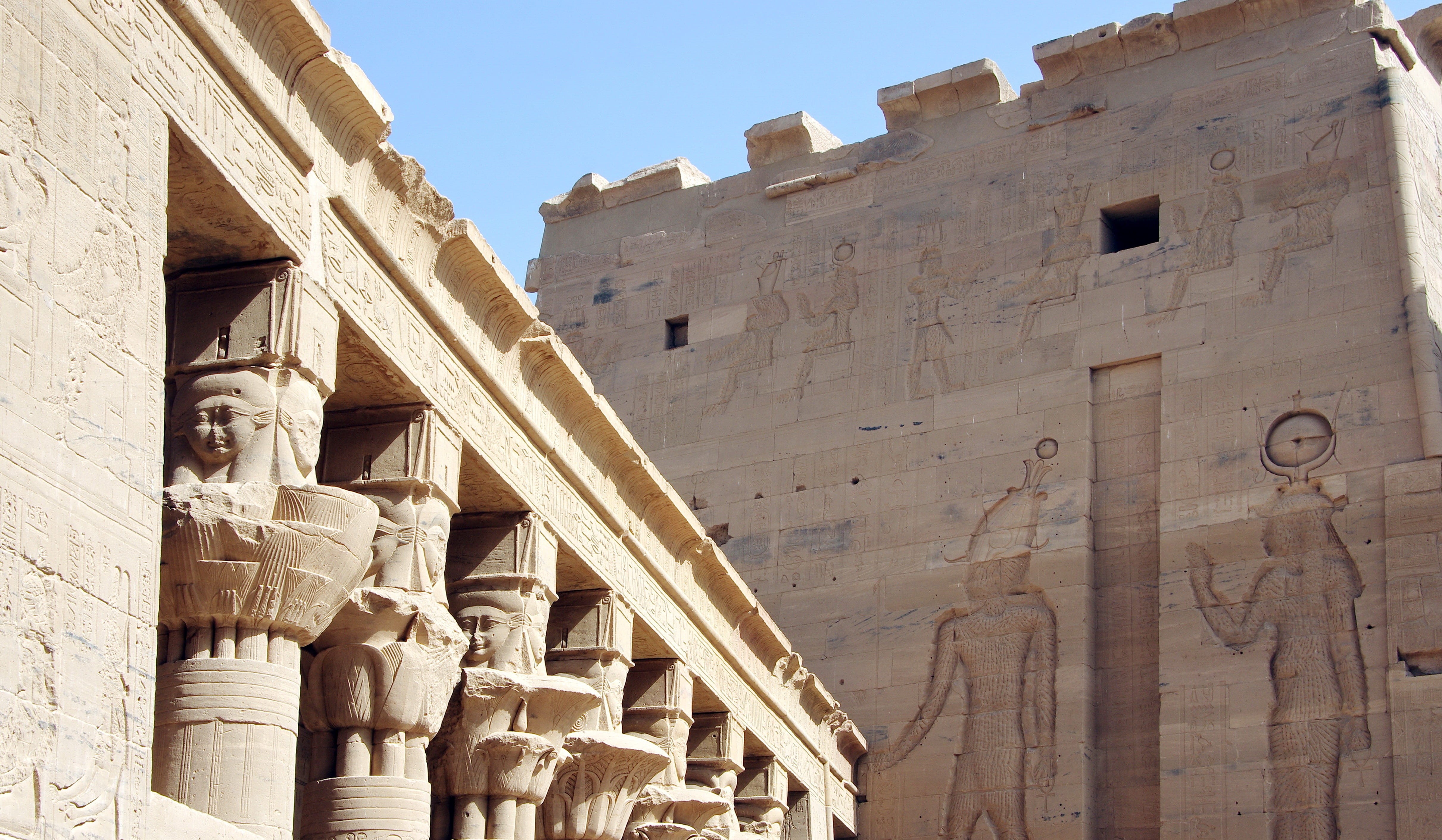 creativity, building, the past, hathorique, egypt, pylon, statue, art and craft, sky, outdoors, sculpture, isis, building exterior, place of worship, architecture, HD Wallpaper