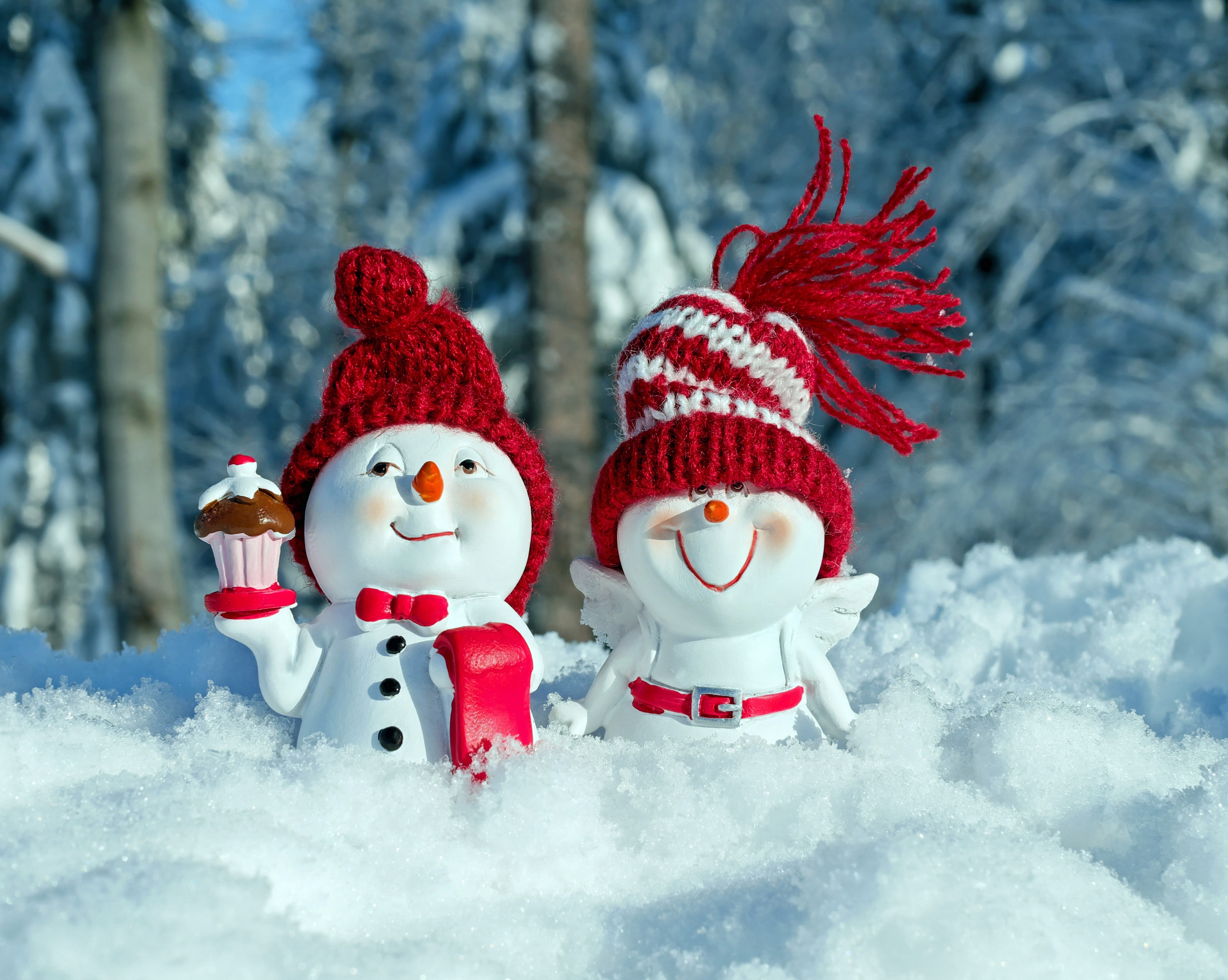 christmas time, holiday, art and craft, figure, field, snow face, creativity, representation, white, red, winter motif, extreme weather, warm clothing, HD Wallpaper