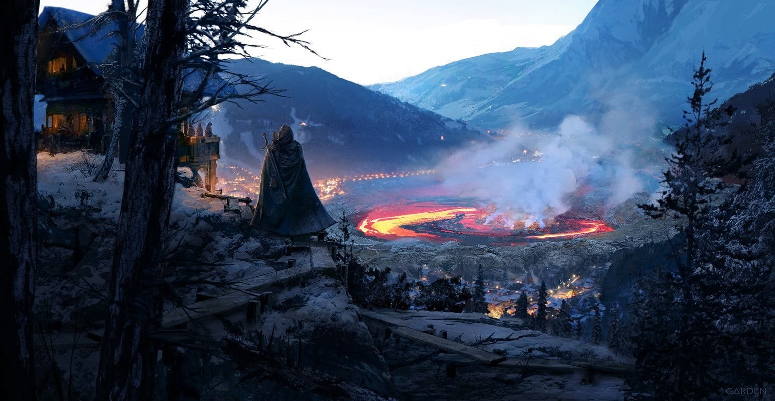720P, concept art, fire - natural phenomenon, built structure, plant, nature, black, smoke - physical structure, heat - temperature, no people, building exterior, HD Wallpaper