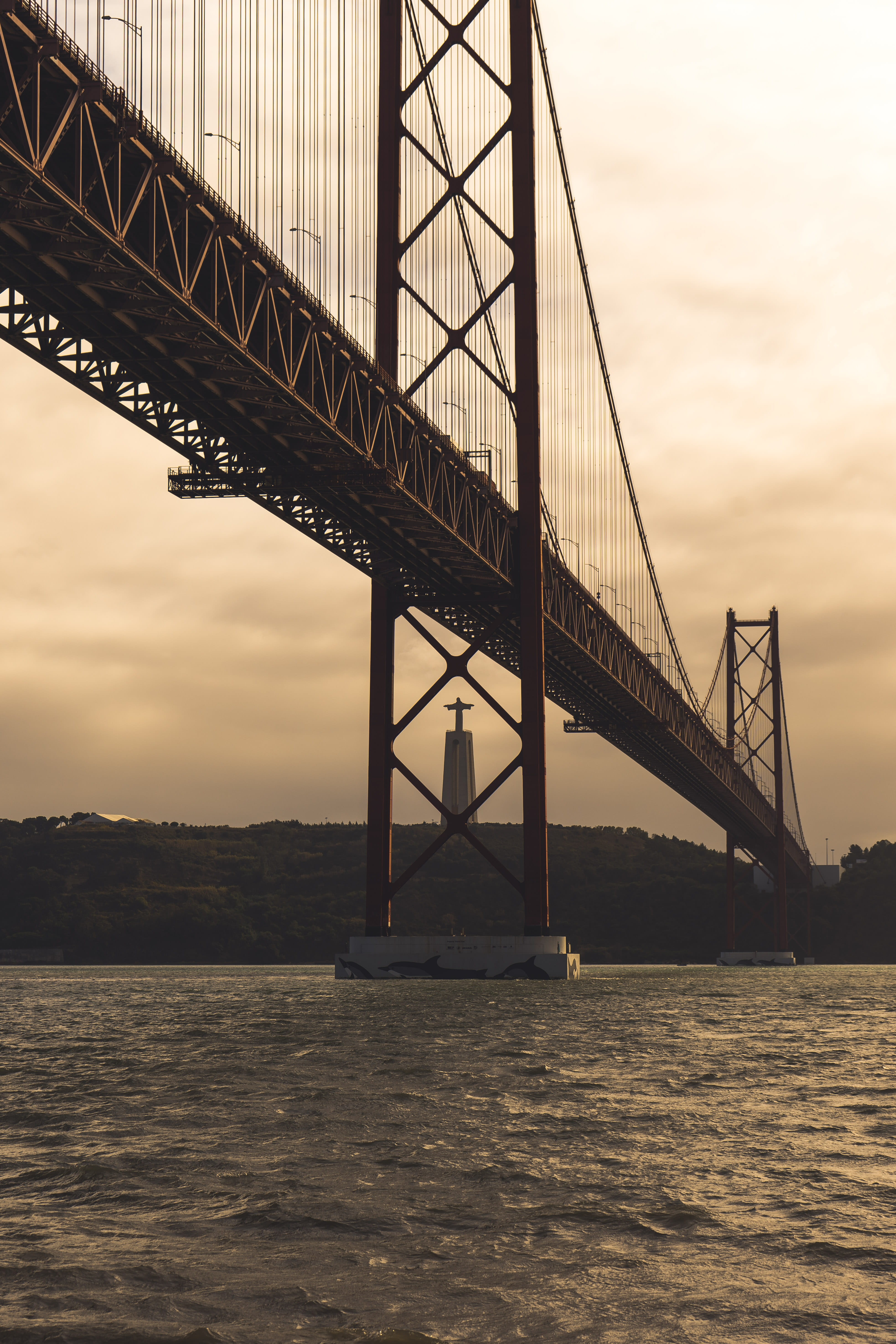 cloud - sky, suspension bridge, engineering, outdoors, lisbon, rope bridge, vehicle, sea, travel destinations, sunlight, city, building, bridge, boardwalk, Phone HD Wallpaper
