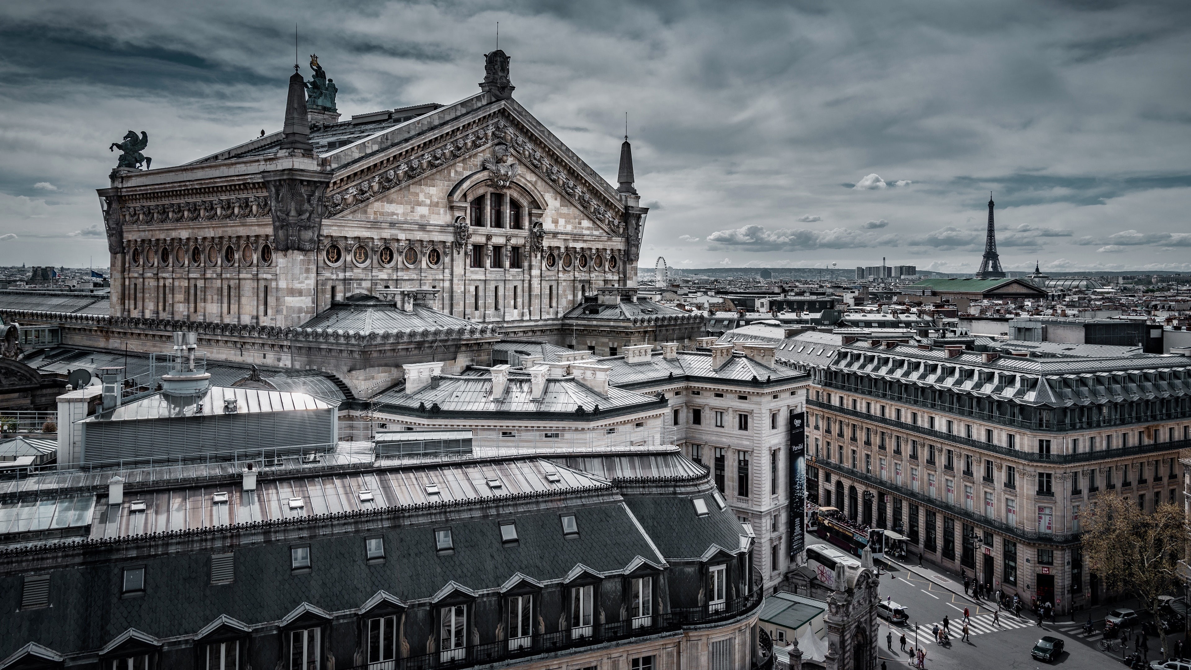 paris, opera house, 4K, palais garnier, rue scribe, cityscape, roof, france, building, architecture, landmark, HD Wallpaper