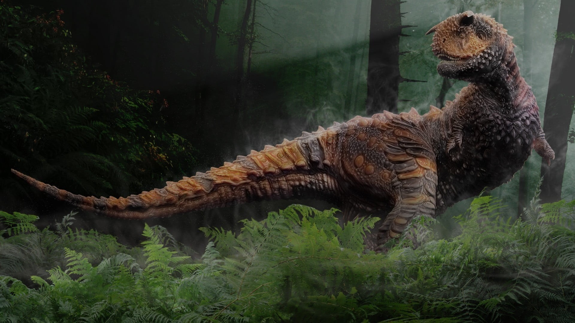 dinosaur, no people, land, tree, nature, Carnotaurus, animals in the wild, animal themes, brown, zoo, plant, branch, 1080P, outdoors, animal wildlife, HD Wallpaper