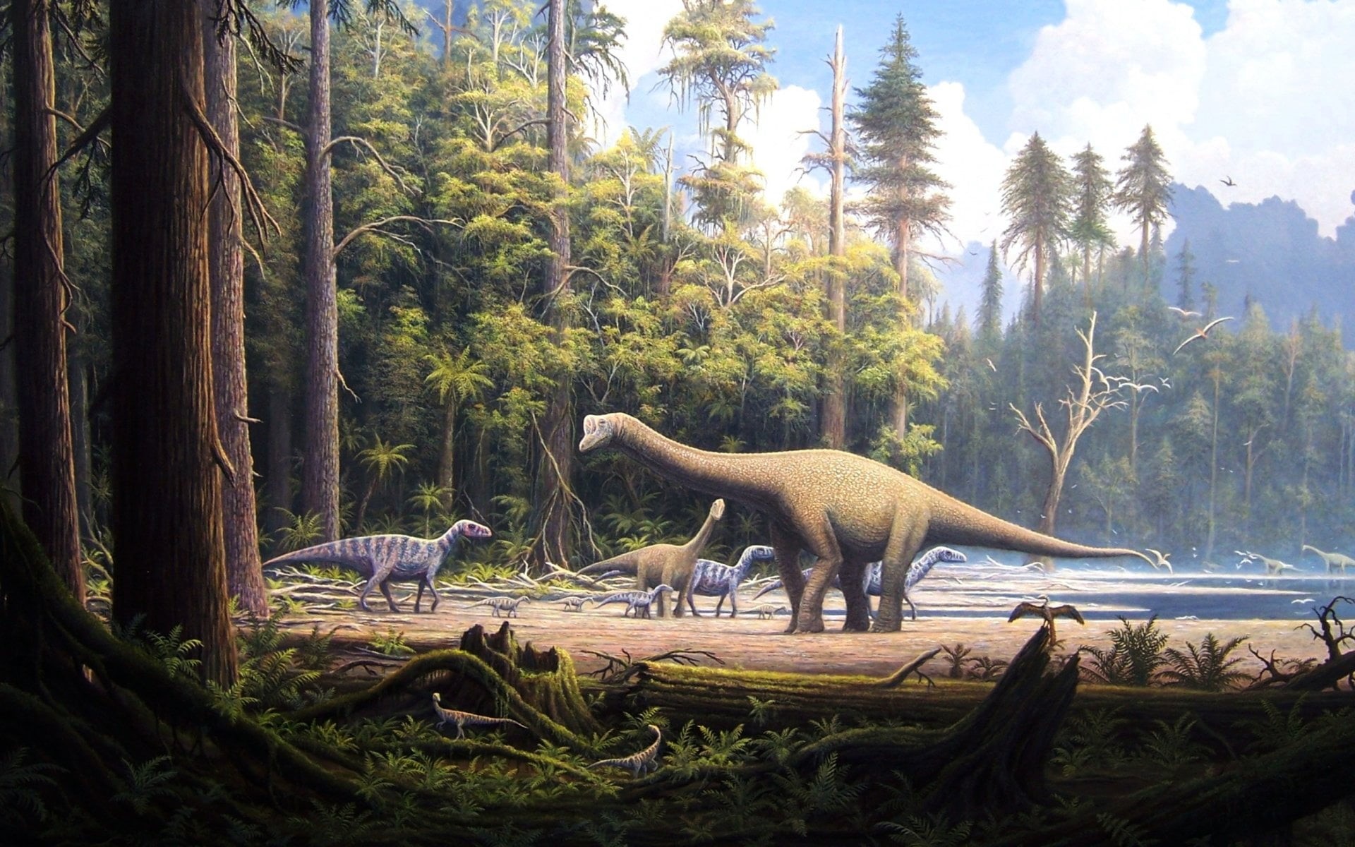 no people, tree, Dinosaur, outdoors, growth, beauty in nature, trunk, nature, 1080P, tree trunk, animal wildlife, animals in the wild, gray, animal themes, HD Wallpaper
