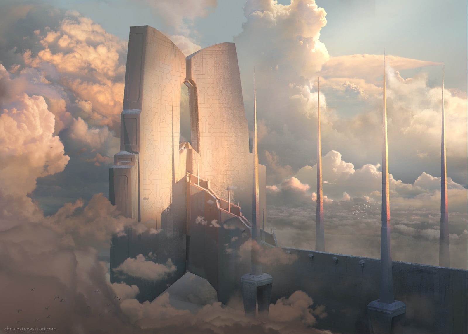 building, multiple exposure, sunlight, skyscraper, built structure, cloud - sky, lens flare, day, 720P, no people, futuristic, temple, sun, outdoors, city, HD Wallpaper