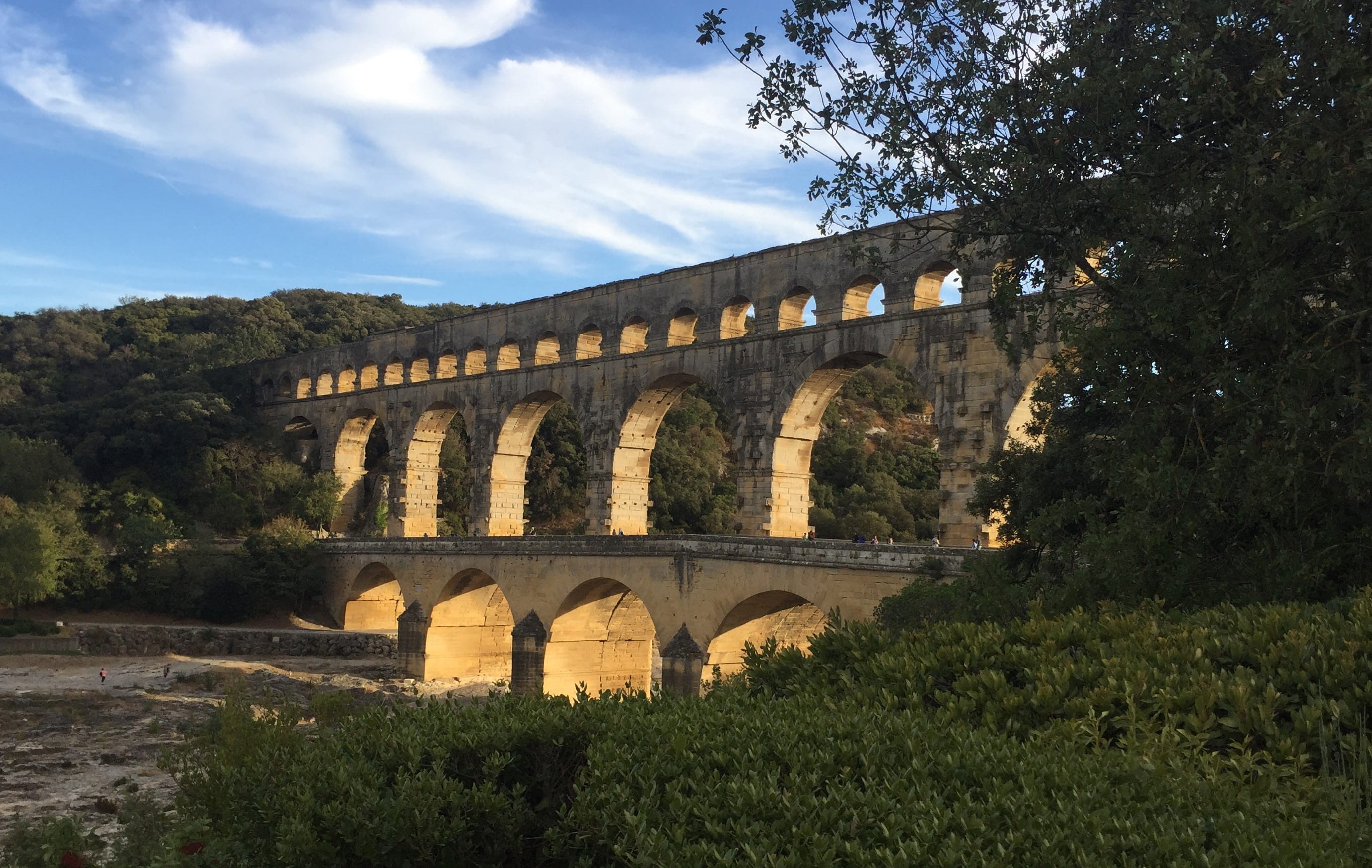 tree, bridge - man made structure, bridge, aqueduct, 2K, arched, landmark, cloud - sky, nature, ruined, historic, history, architectural column, french, HD Wallpaper