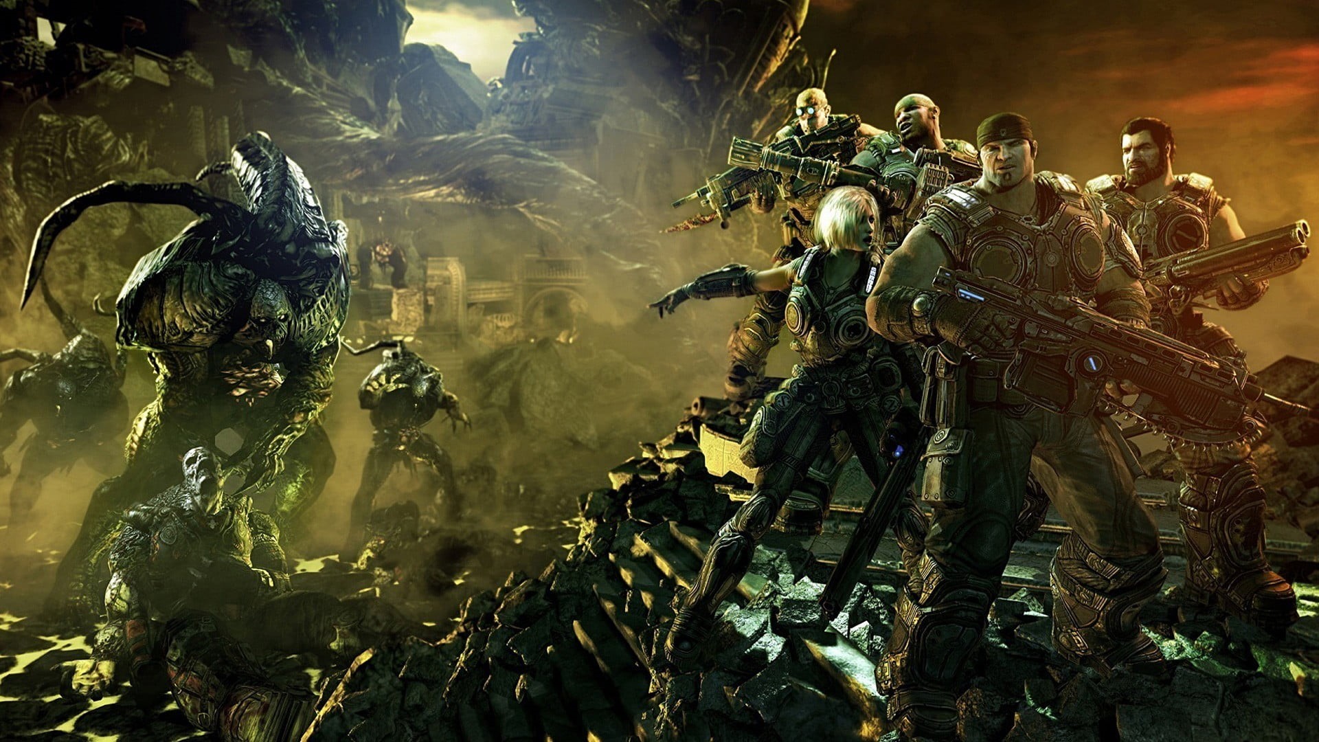 adult, headwear, aliens, sea, aggression, government, Gears of War 2, military, group of people, people, army soldier, real people, military uniform, HD Wallpaper