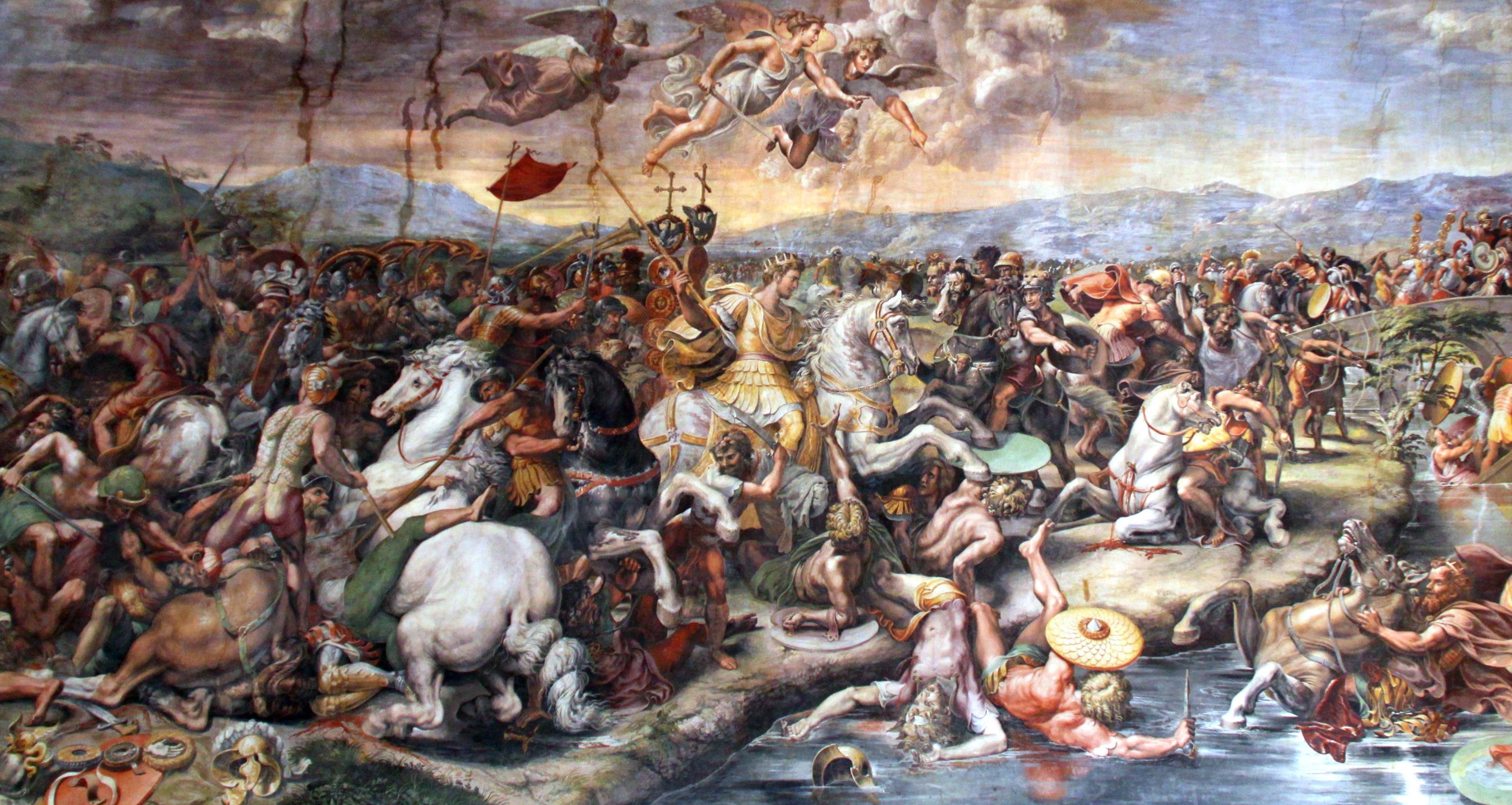 battle, horse, painting, Giulio Romano, Battle of the Milvian Bridge, 2K, classic art, Roman, HD Wallpaper