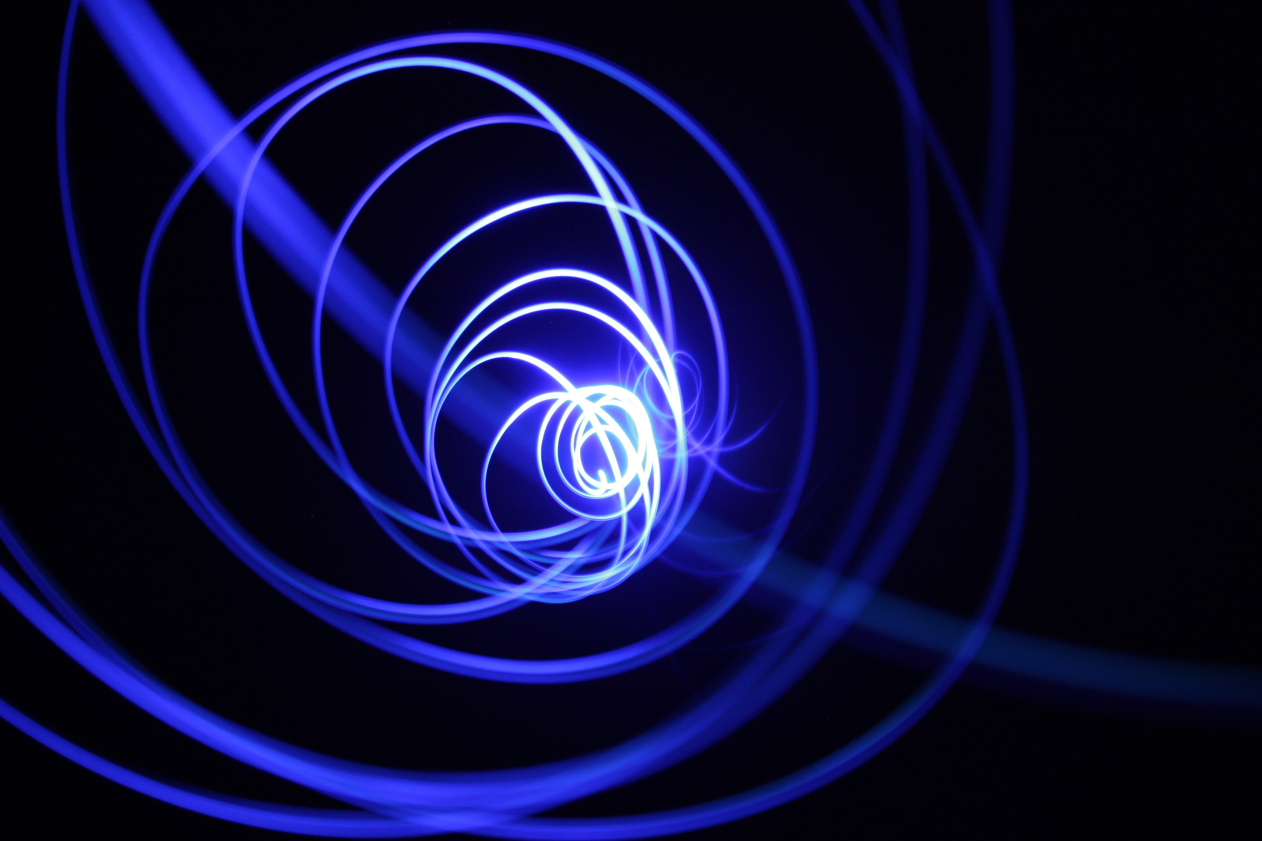 long exposure, orbit, motion, energy, infinity, chaos, art and craft, retro, psychedelic, science, blue, star, circle, pattern, backgrounds, technology, HD Wallpaper