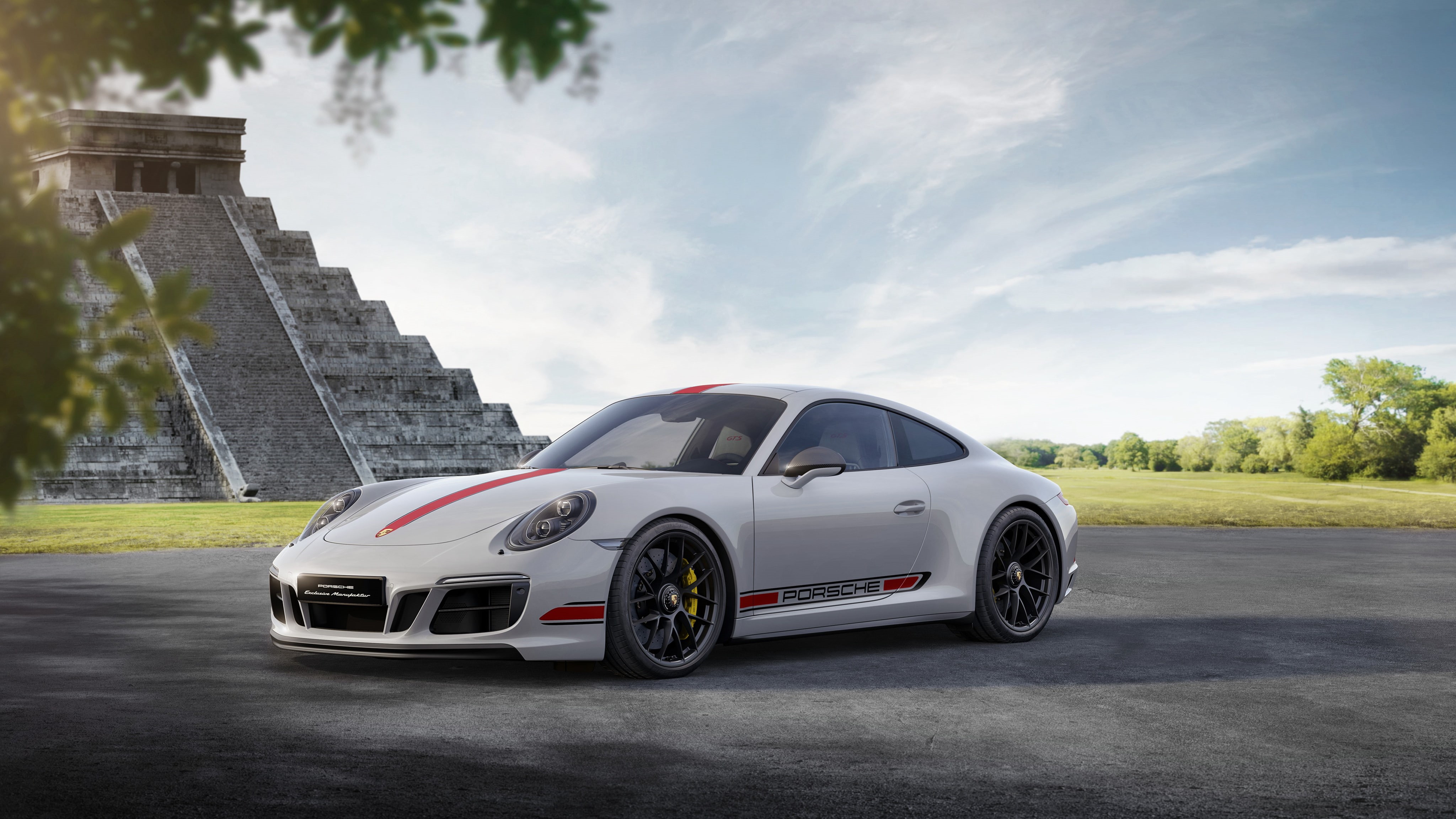 Mexico, Chichen Itza, Porsche 911 Carrera GTS Coupe, coupe, 4K, red, sports, 2017, 4K, white, HD Wallpaper