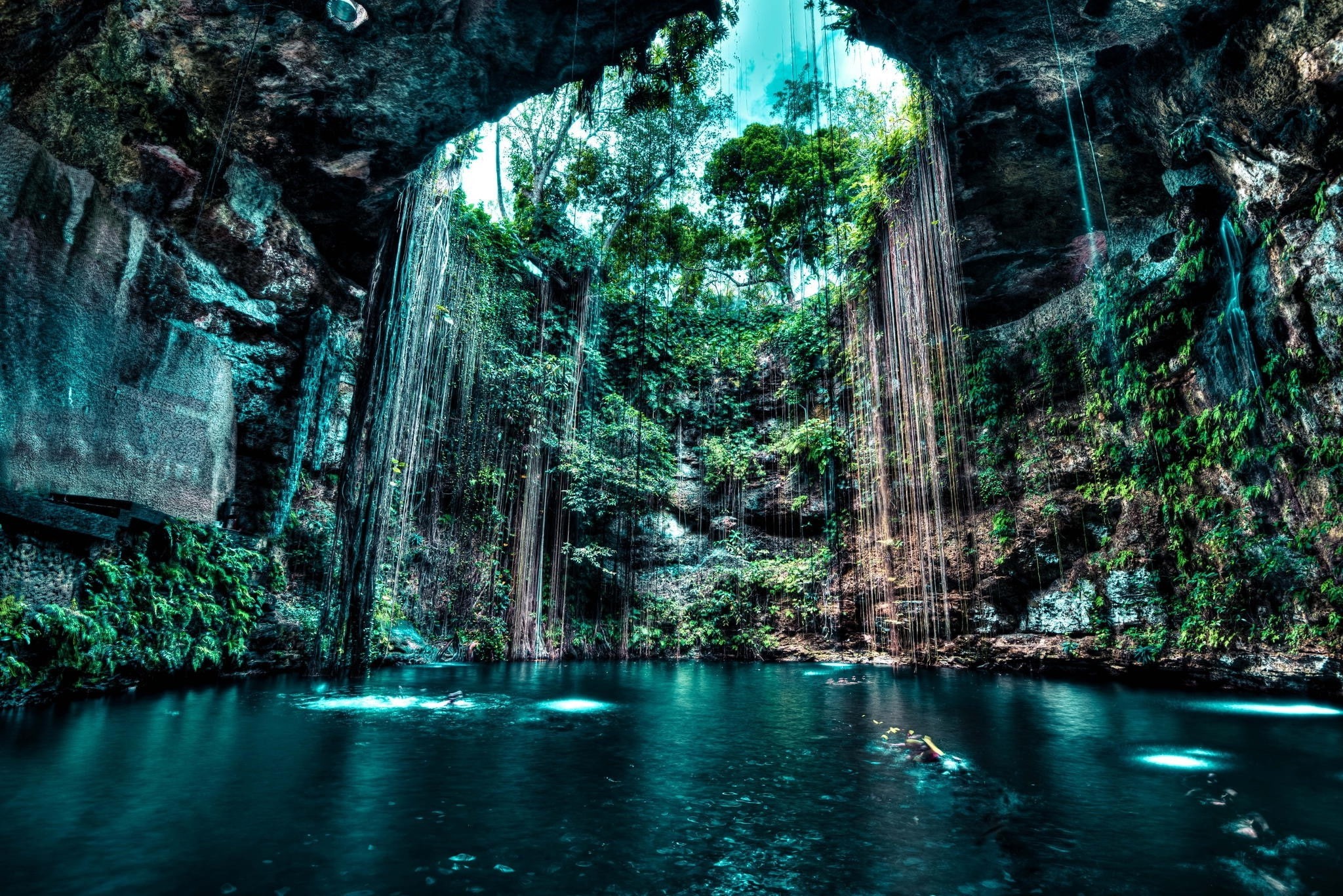 forest, scenics - nature, cenotes, tranquility, tranquil scene, growth, water, rock formation, land, beauty in nature, outdoors, no people, formation, rock, HD Wallpaper