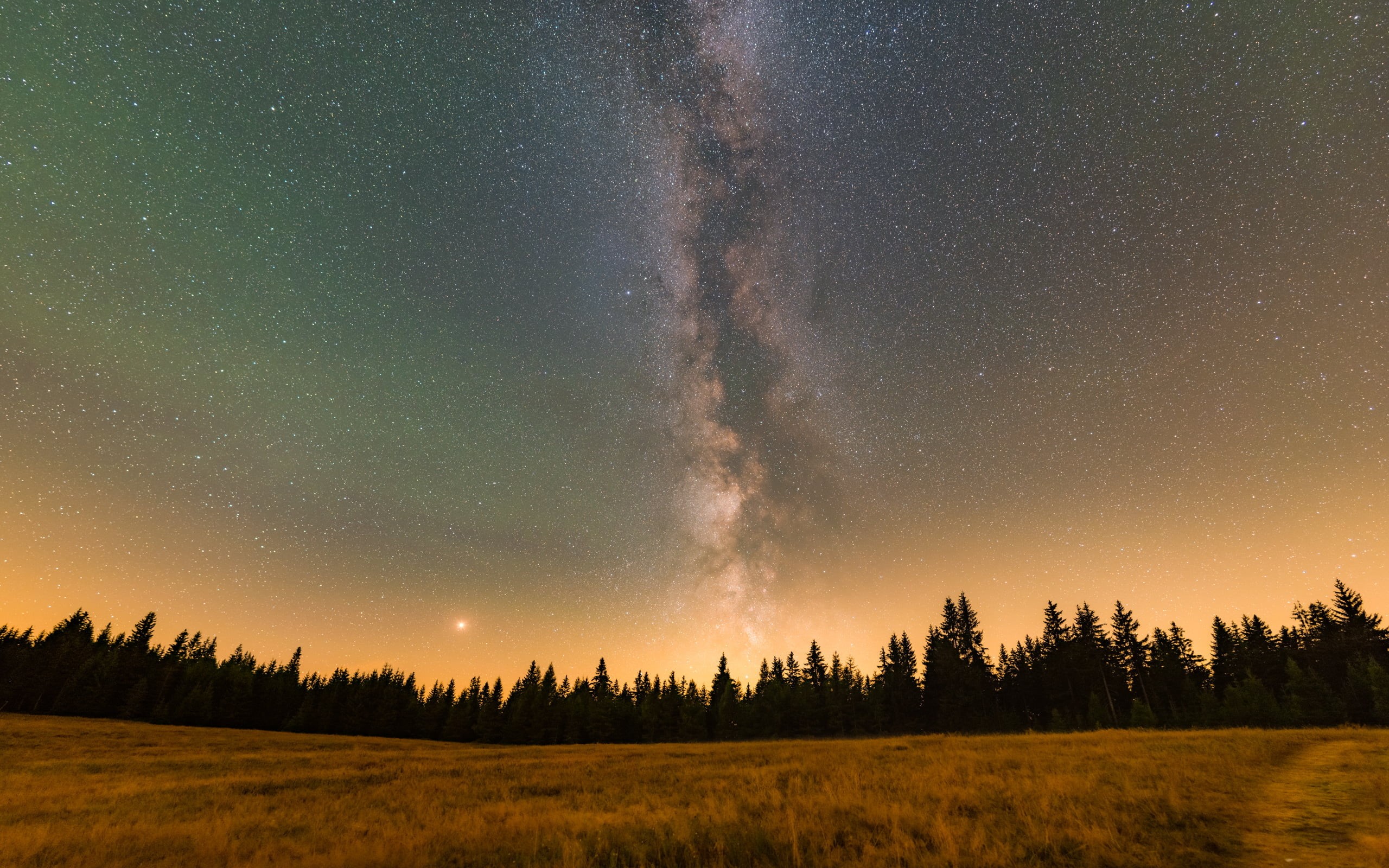 space, star - space, scenics - nature, environment, landscape, Milky Way, night sky, beauty in nature, green, plant, no people, idyllic, galaxy, astronomy, HD Wallpaper