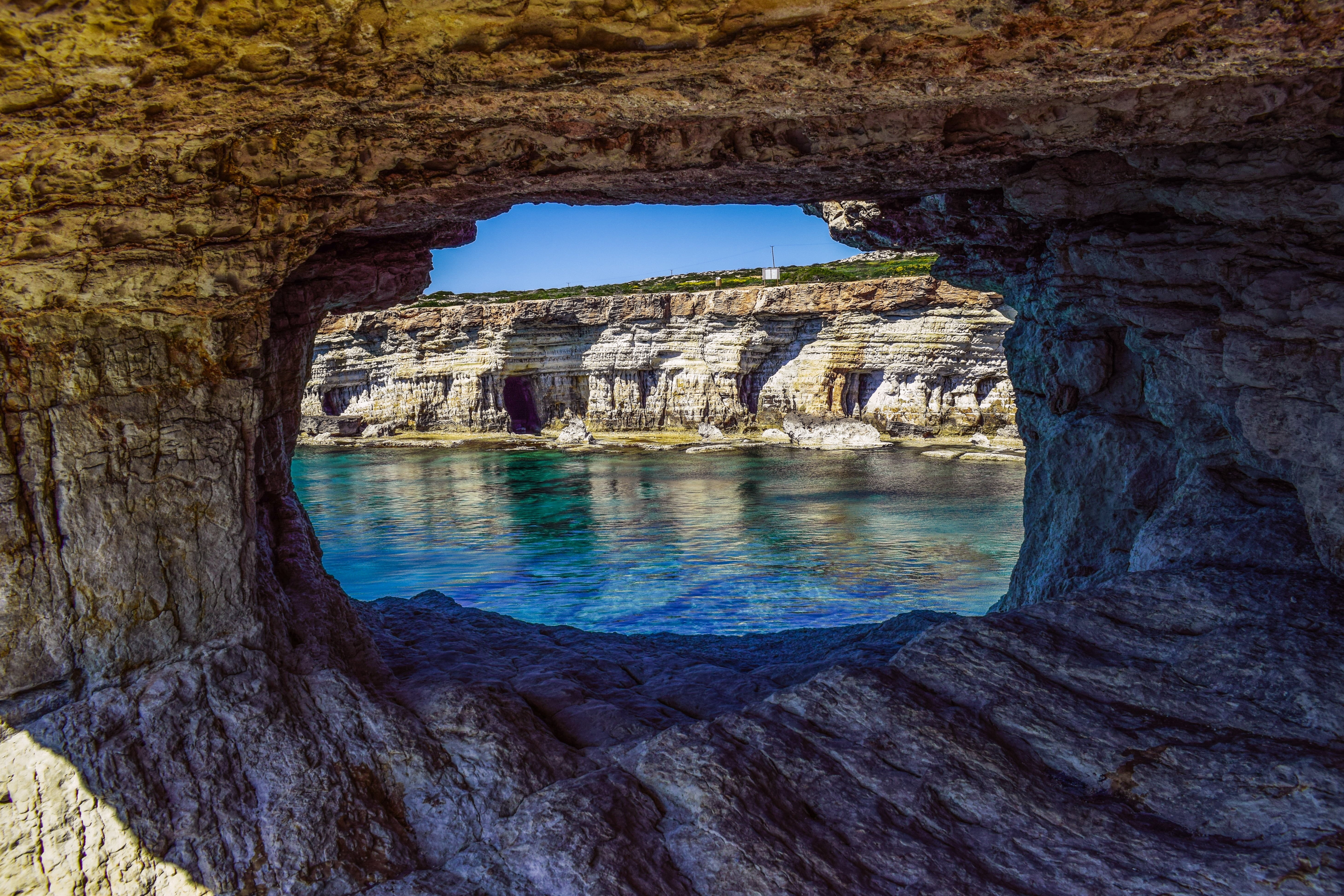 building exterior, rock formation, 5K, travel, body, stone, window, sea caves, travel destinations, built structure, natural arch, solid, tourism, cavo greko, HD Wallpaper