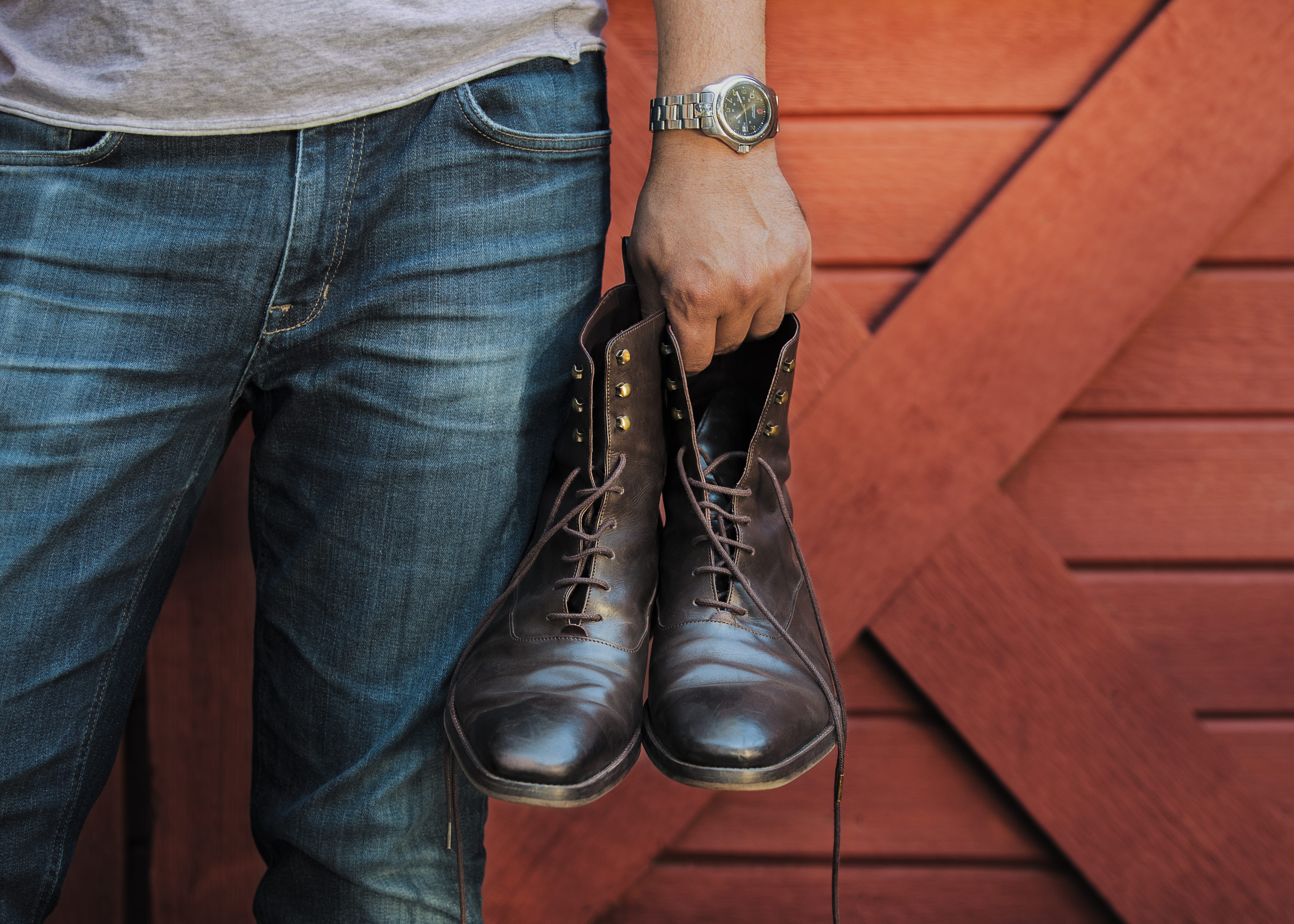 wood - Material, walking, brown, casual Clothing, holding, barn, human Foot, elegance, pair, mens fashion, backgrounds, jeans, modern, style, 5K, leather, HD Wallpaper