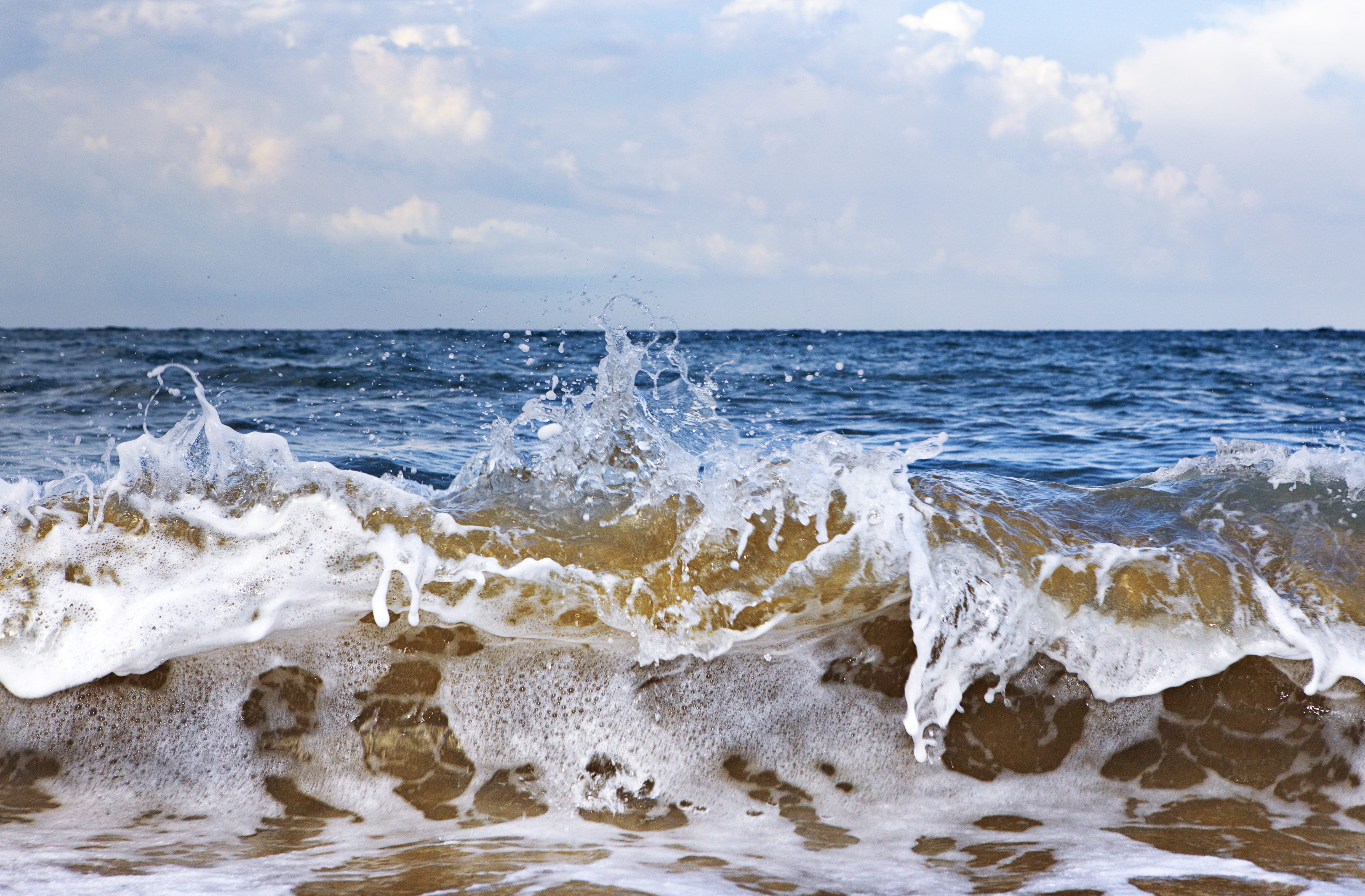 countryside, outdoors, motion, day, power in nature, sea, peaceful, cloud - sky, 5K, scenics - nature, land, splashing, water, aquatic sport, sport, wave, HD Wallpaper