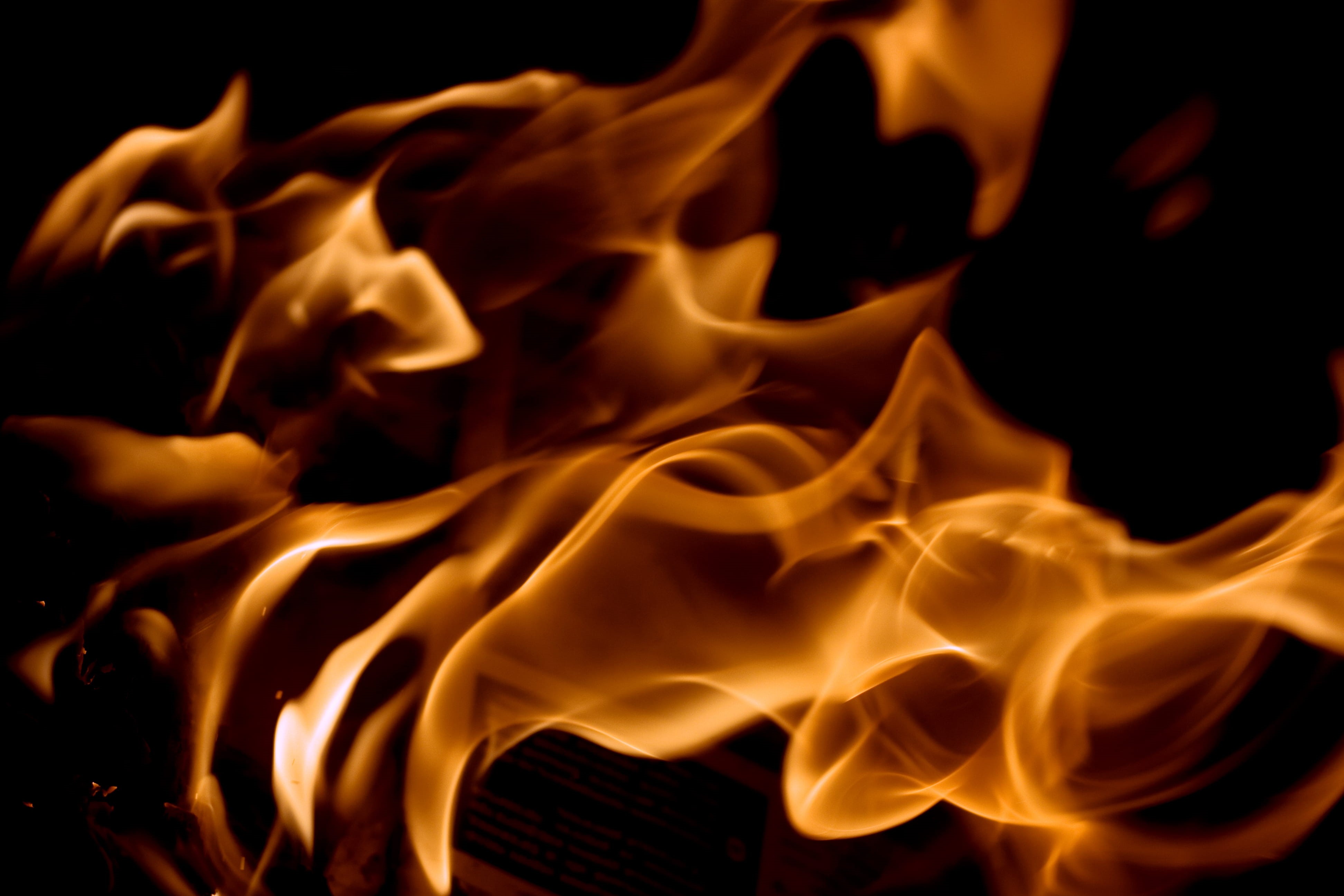 sign, abstract, warning sign, con2011, bonfire, 4K, heat, pattern, background, burning, fire - natural phenomenon, backgrounds, flame, black background, HD Wallpaper