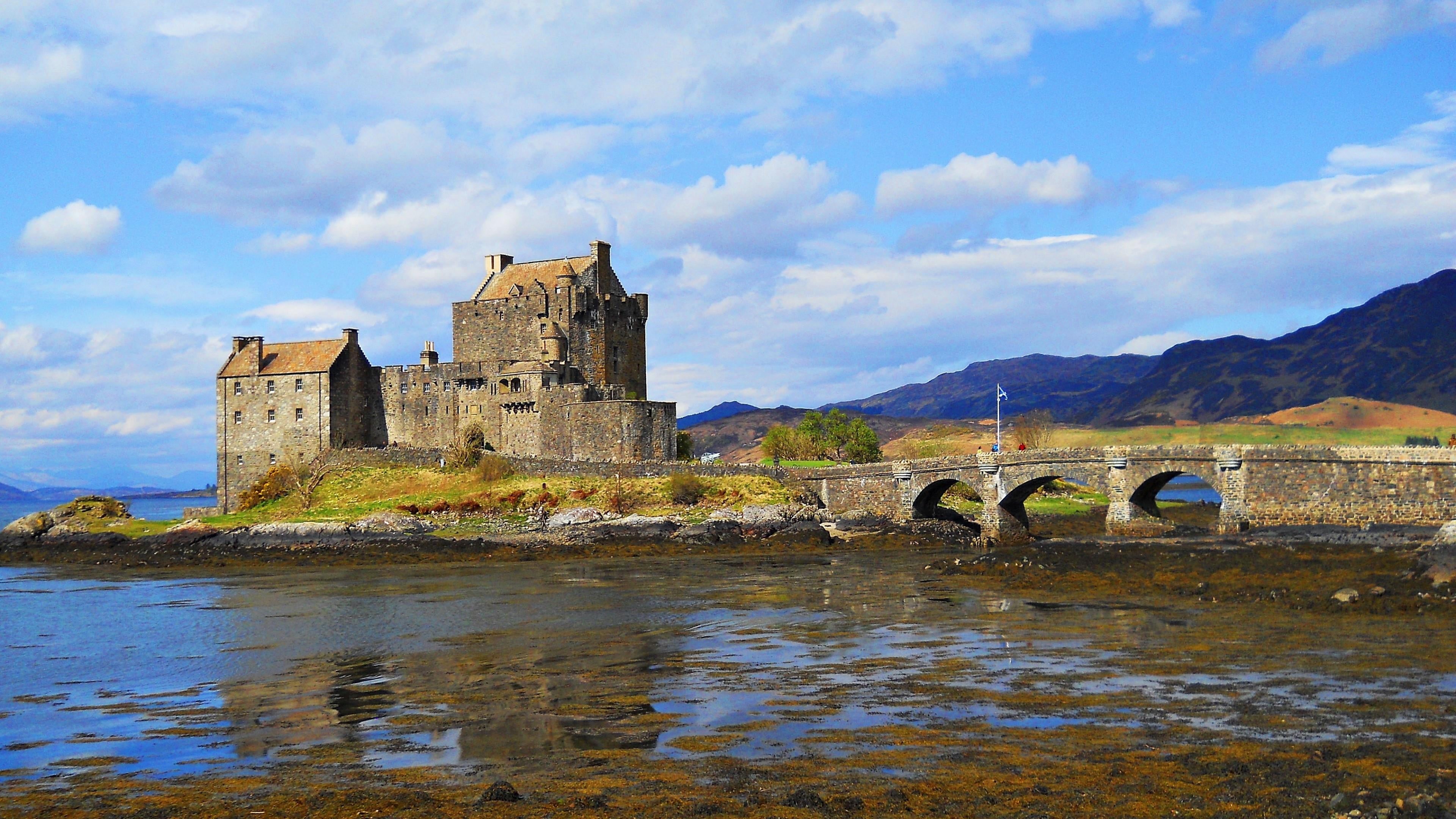 castle, highlands, building exterior, united kingdom, water, building, travel destinations, travel, eilean donan, arch bridge, no people, scotland, the past, HD Wallpaper