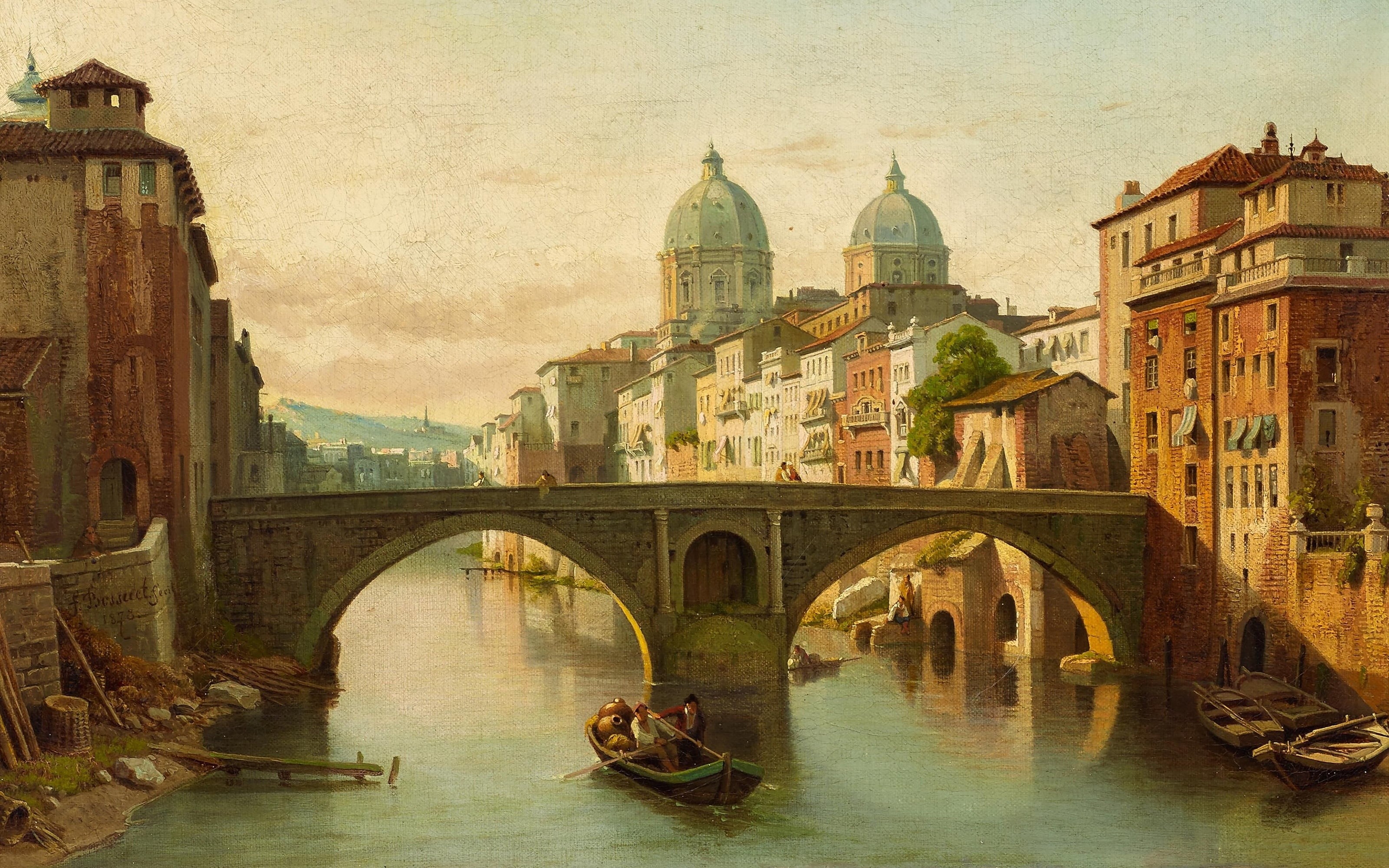 François-Antoine Bossuet, 2K, oil on canvas, François-Antoine Bossue, Italian city landscape, 1878, Italian urban landscape, Belgian painter, HD Wallpaper