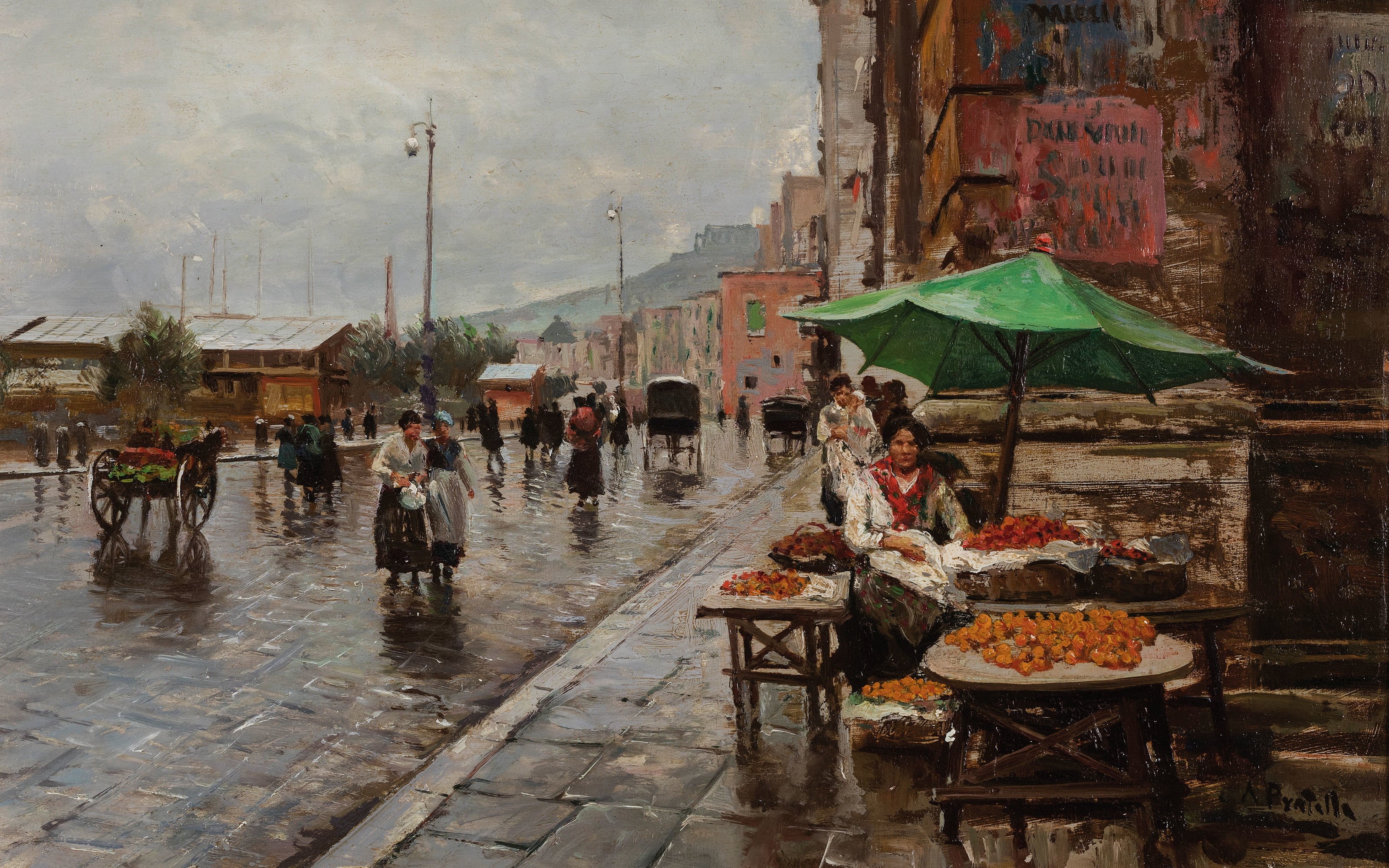 Naples, the way of the Market, Italian painter, 2K, Attilio Pratella, oil on canvas, Napoli, HD Wallpaper