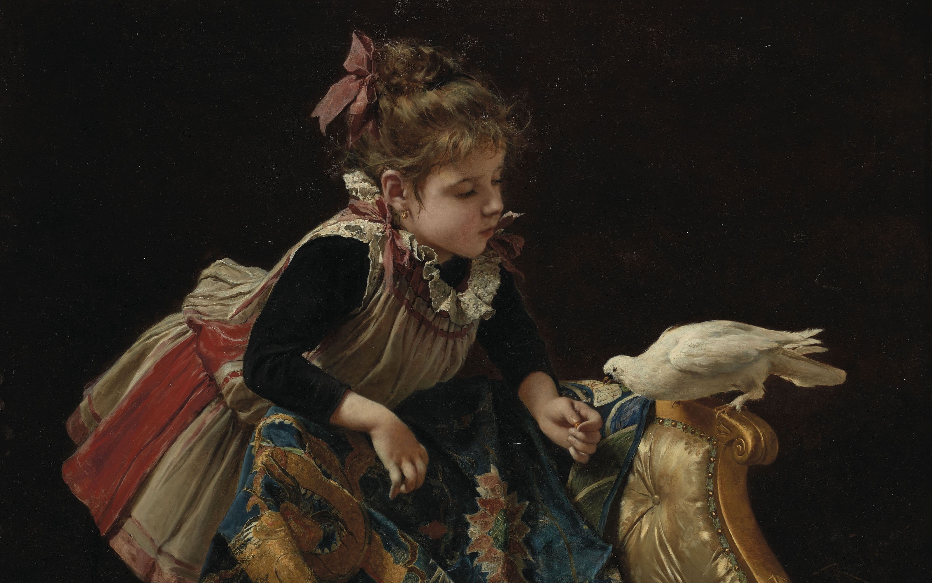 Italian painter, 2K, Roberto Fontana, Girl with dove, Girl with a dove, HD Wallpaper