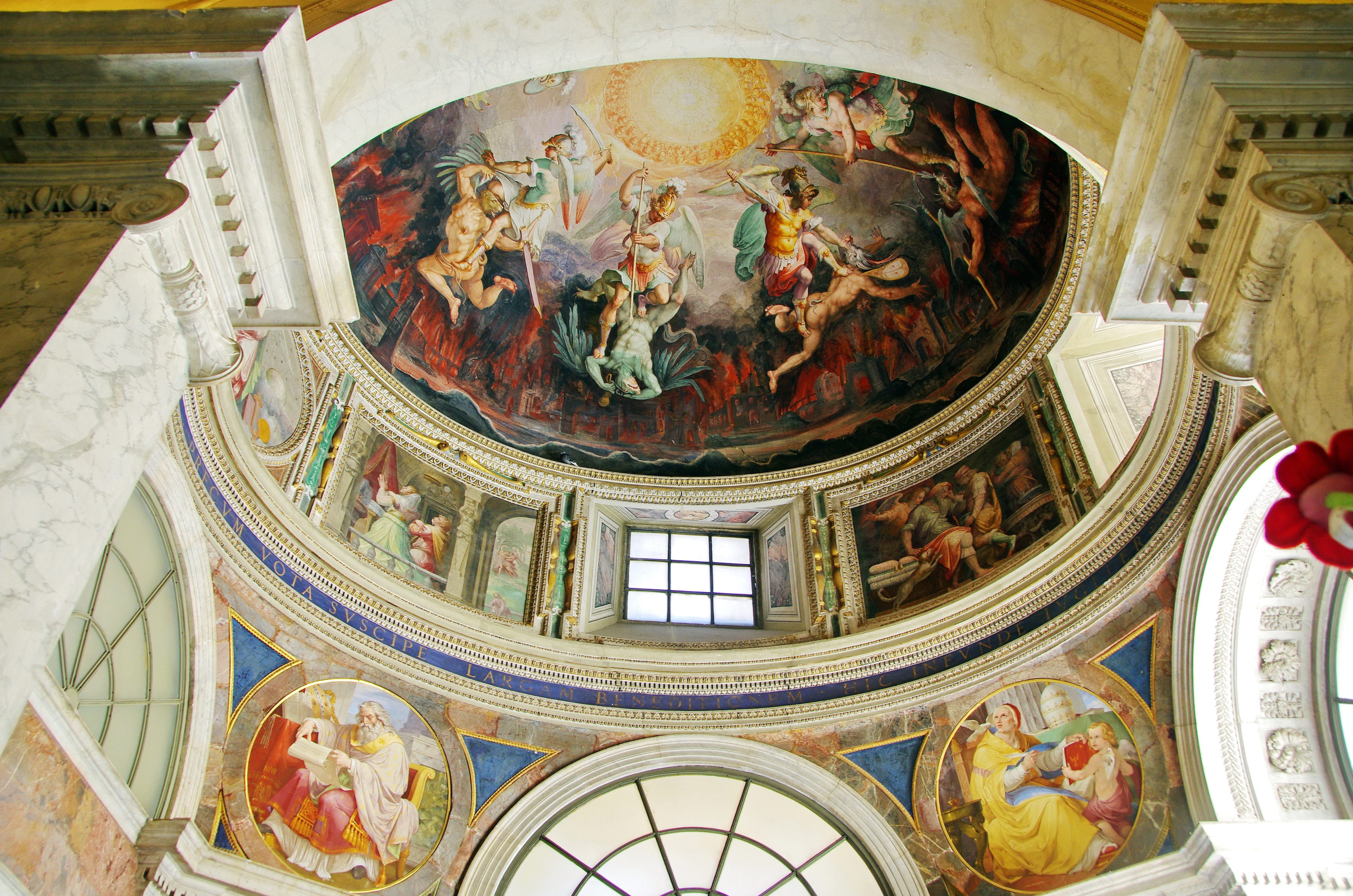 no people, representation, art and craft, fresco, wall decoration, ornate, angel, belief, italy, indoors, ceiling, religion, museum, built structure, 4K, HD Wallpaper