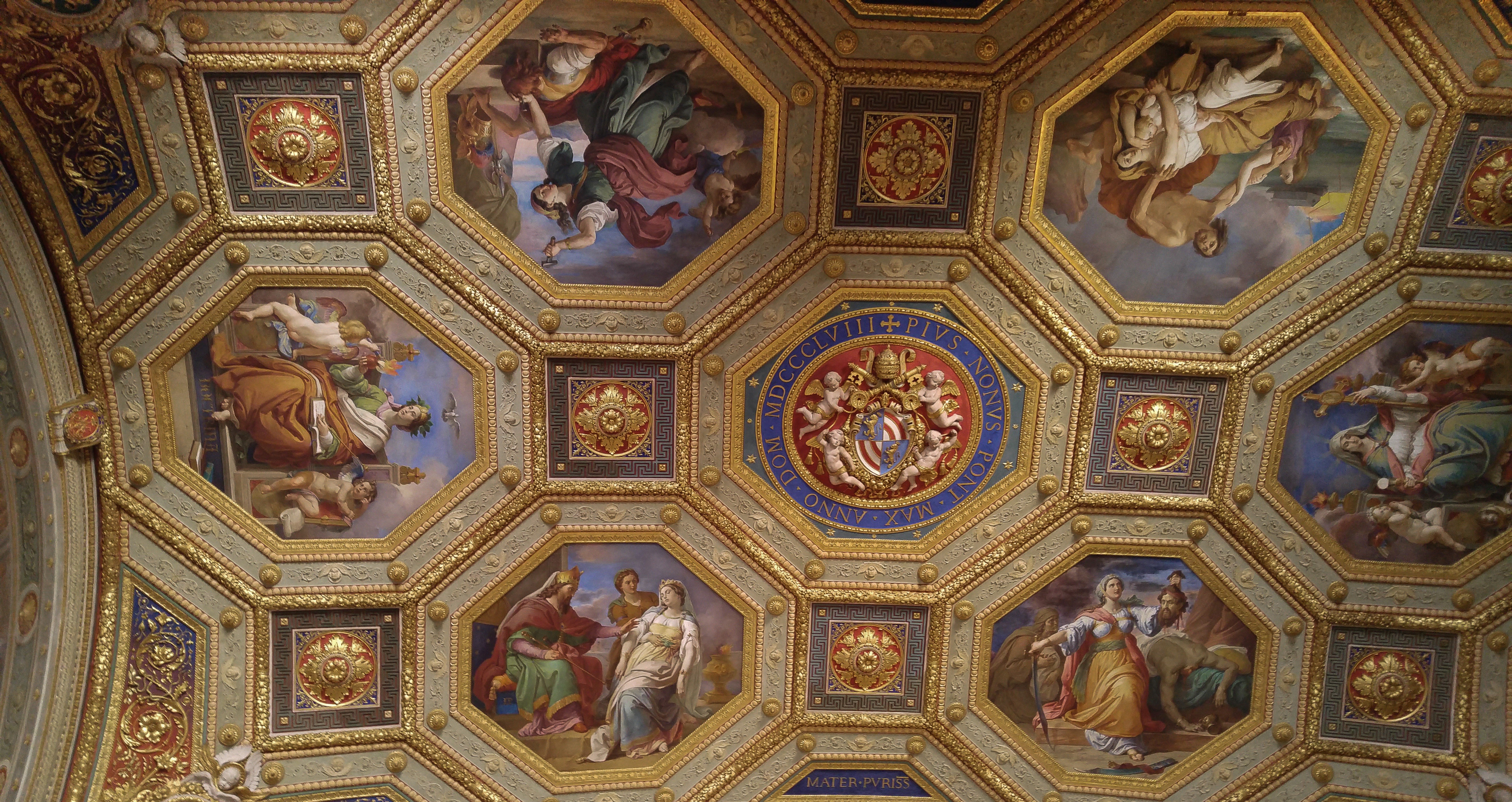 mural, creativity, rome, 5K, design, ceiling, museum, building, belief, directly below, vatican, religion, art and craft, backgrounds, indoors, full frame, HD Wallpaper