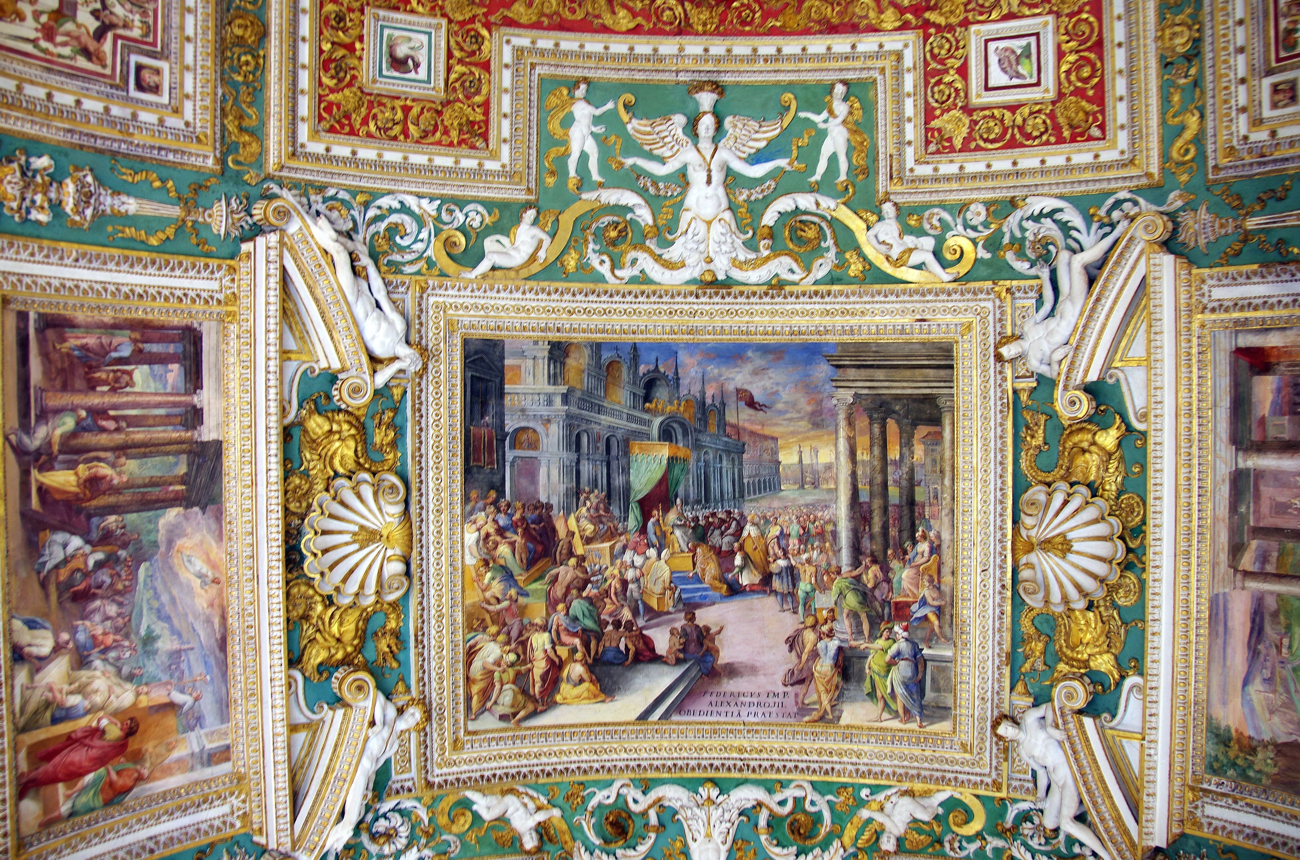 ornate, female likeness, 4K, vatican, gallery, architecture, spirituality, day, fresco, art and craft, baroque style, mural, decoration, indoors, frescoes, HD Wallpaper
