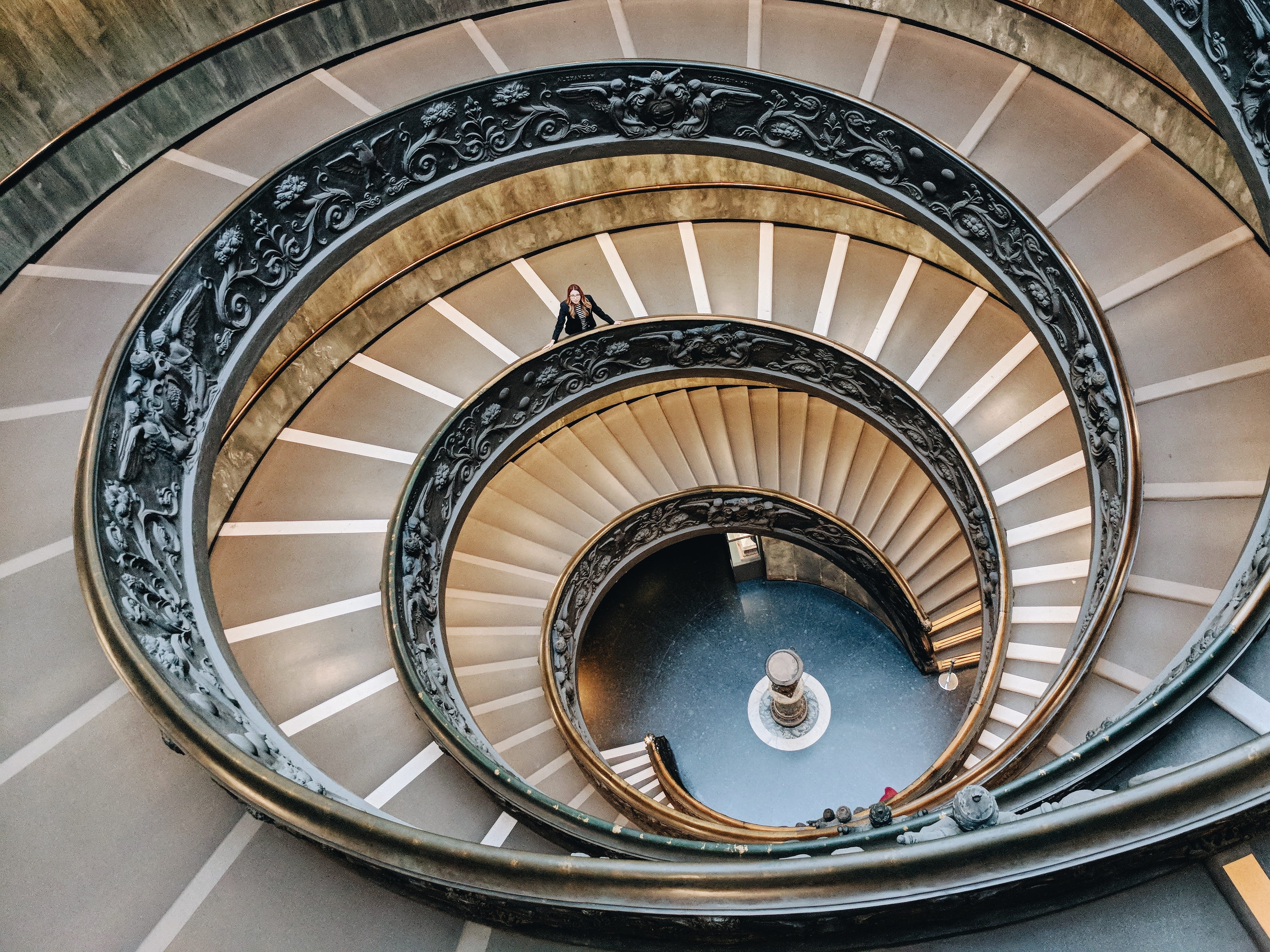 high angle view, fibonacci, rome, built structure, italy, spiral, wanderlust, human, roma, railing, google pixel, vatican museum, day, 2K, vaticano, team pixel, HD Wallpaper