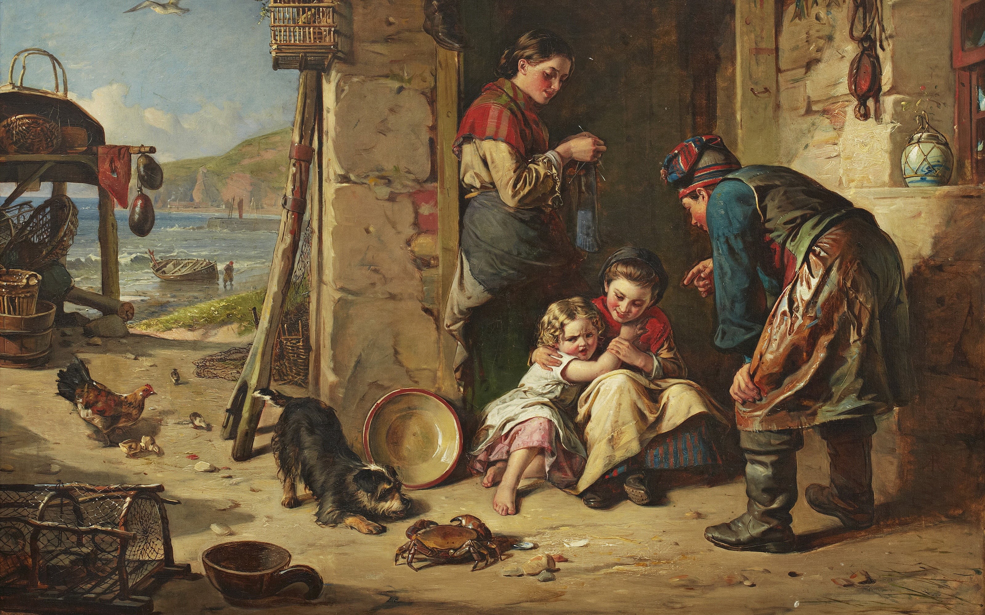 The fishermans house, The Fisher’s Home, 1866, oil on canvas, British painter, 2K, Robert Thorburn Ross, HD Wallpaper