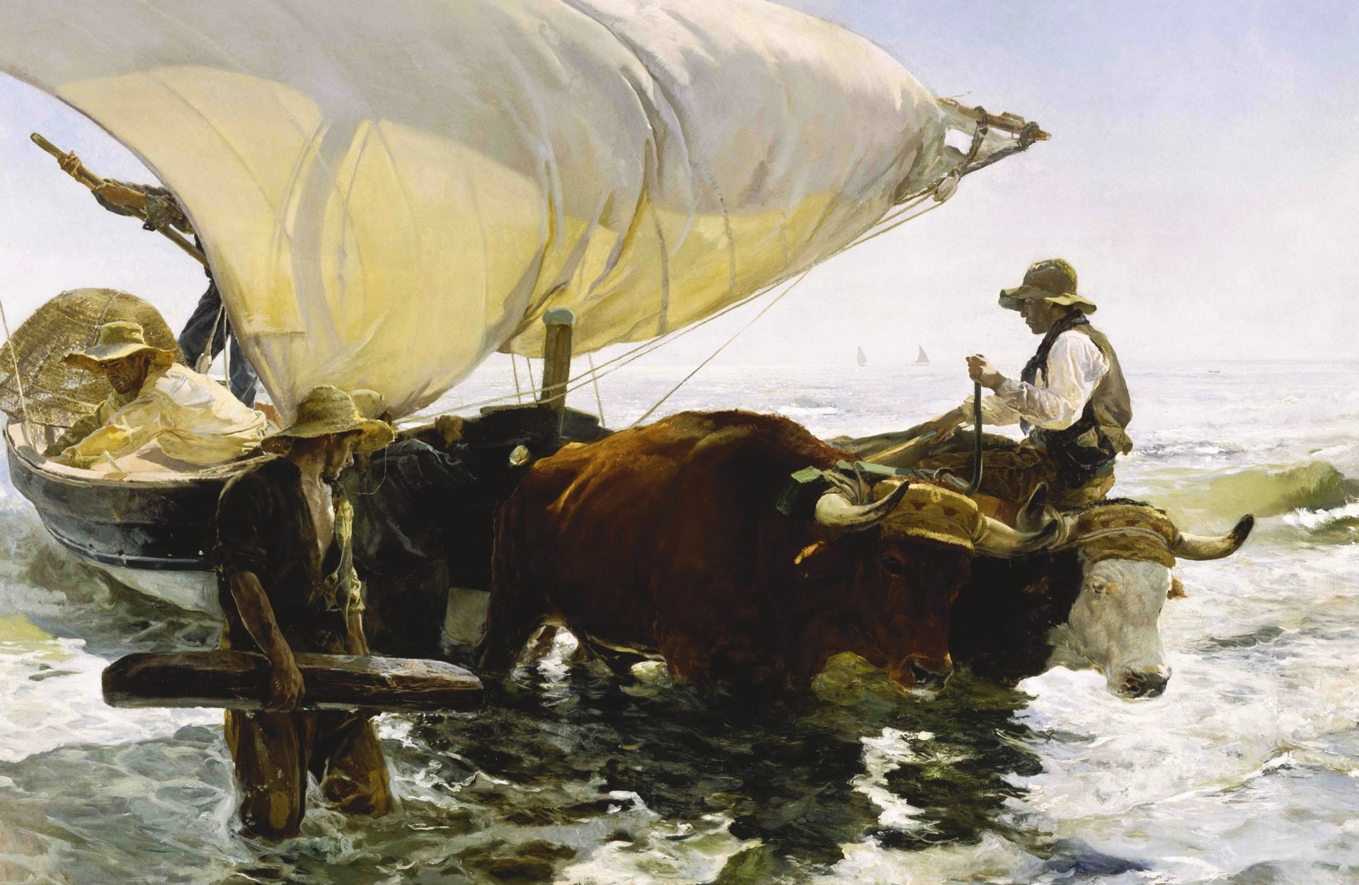 seascape, sail, picture, 1080P, boat, Joaquin Sorolla, Return from Fishing, genre, HD Wallpaper