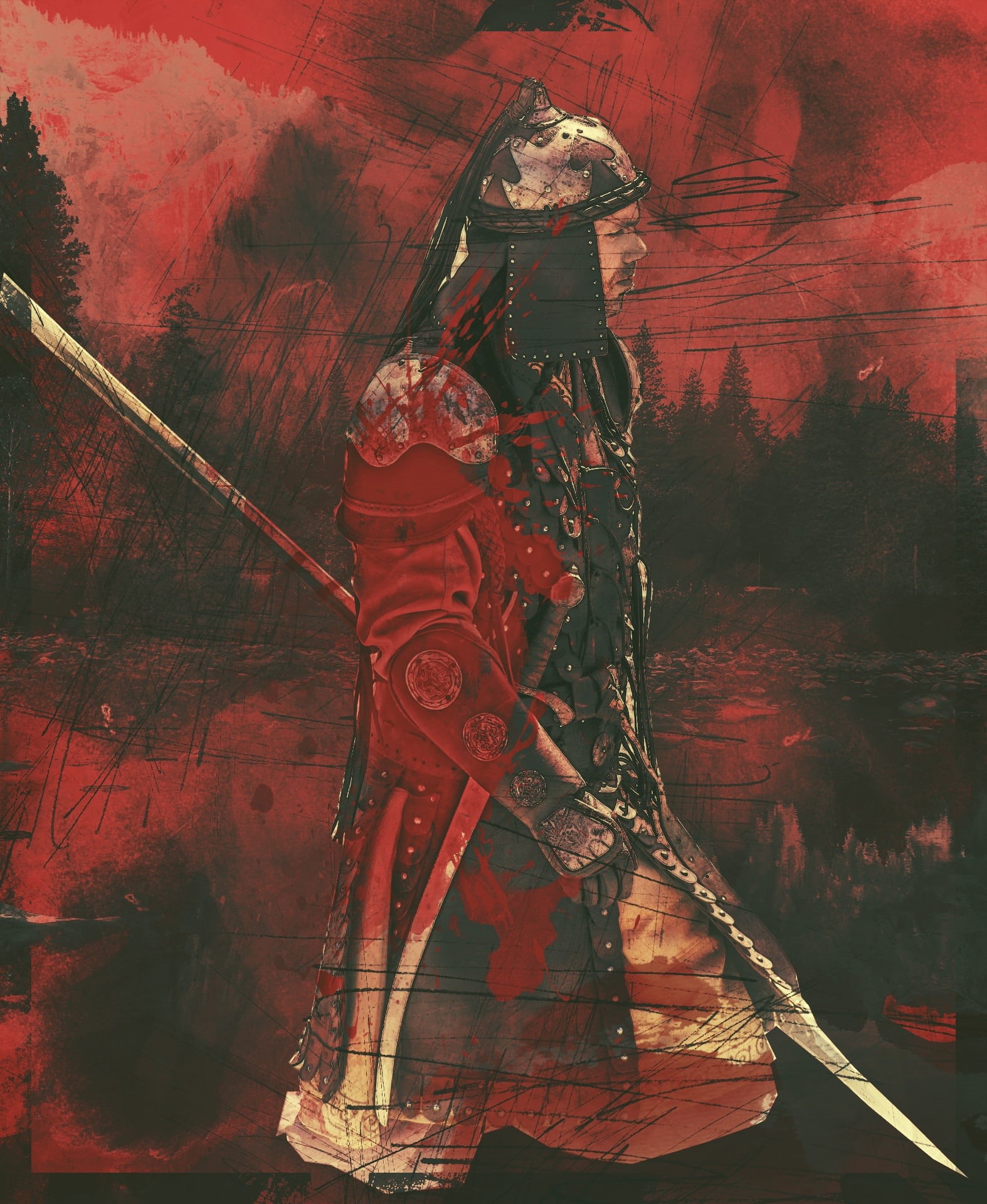 representation, fight, ancient, vintage, water, victory, military, human representation, digital art, armor, helmet, male likeness, battle, plant, painting, Phone HD Wallpaper