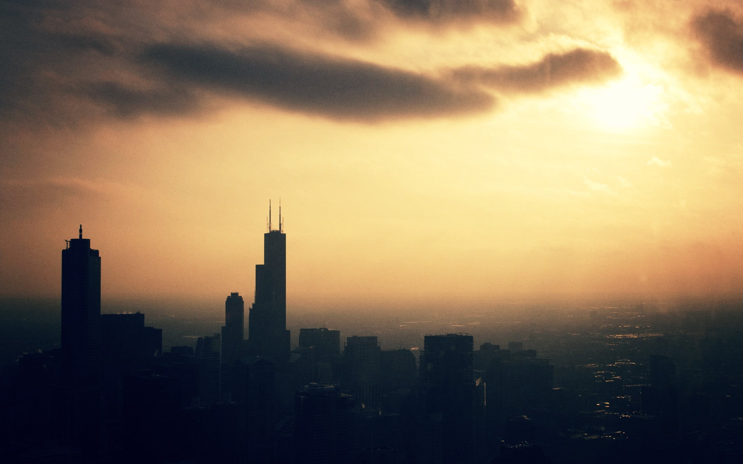 sky, sun, scenics, skyscraper, buildings, urban Scene, financial District, Chicago, nature, new York City, travel, city, famous Place, silhouette, built Structure, HD Wallpaper