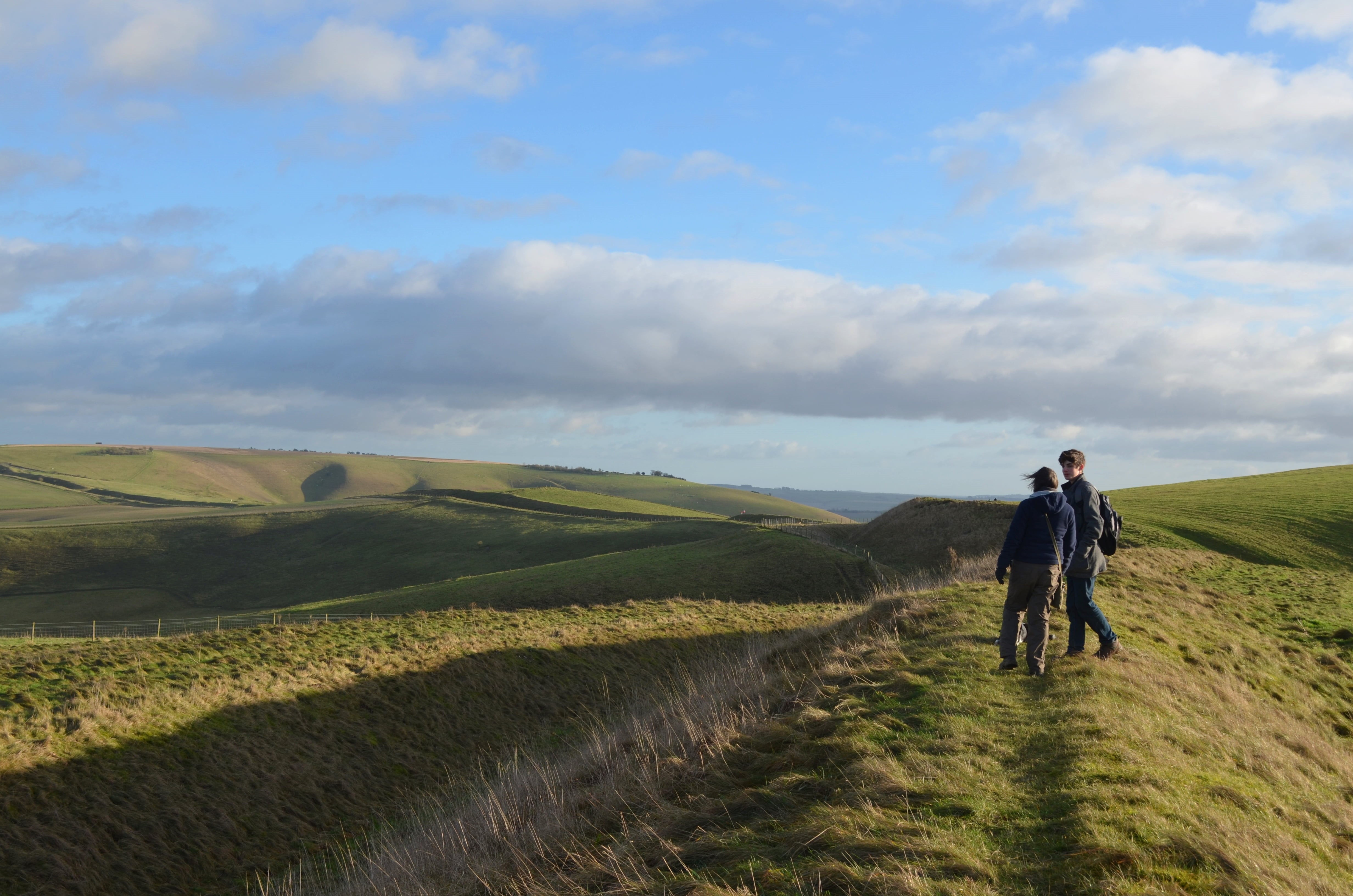 walking, Wansdyke, outdoors, two man, middle, field, countryside, people, man, landscape, Wiltshire, nature, man in the middle, men, women, two, 4K, HD Wallpaper