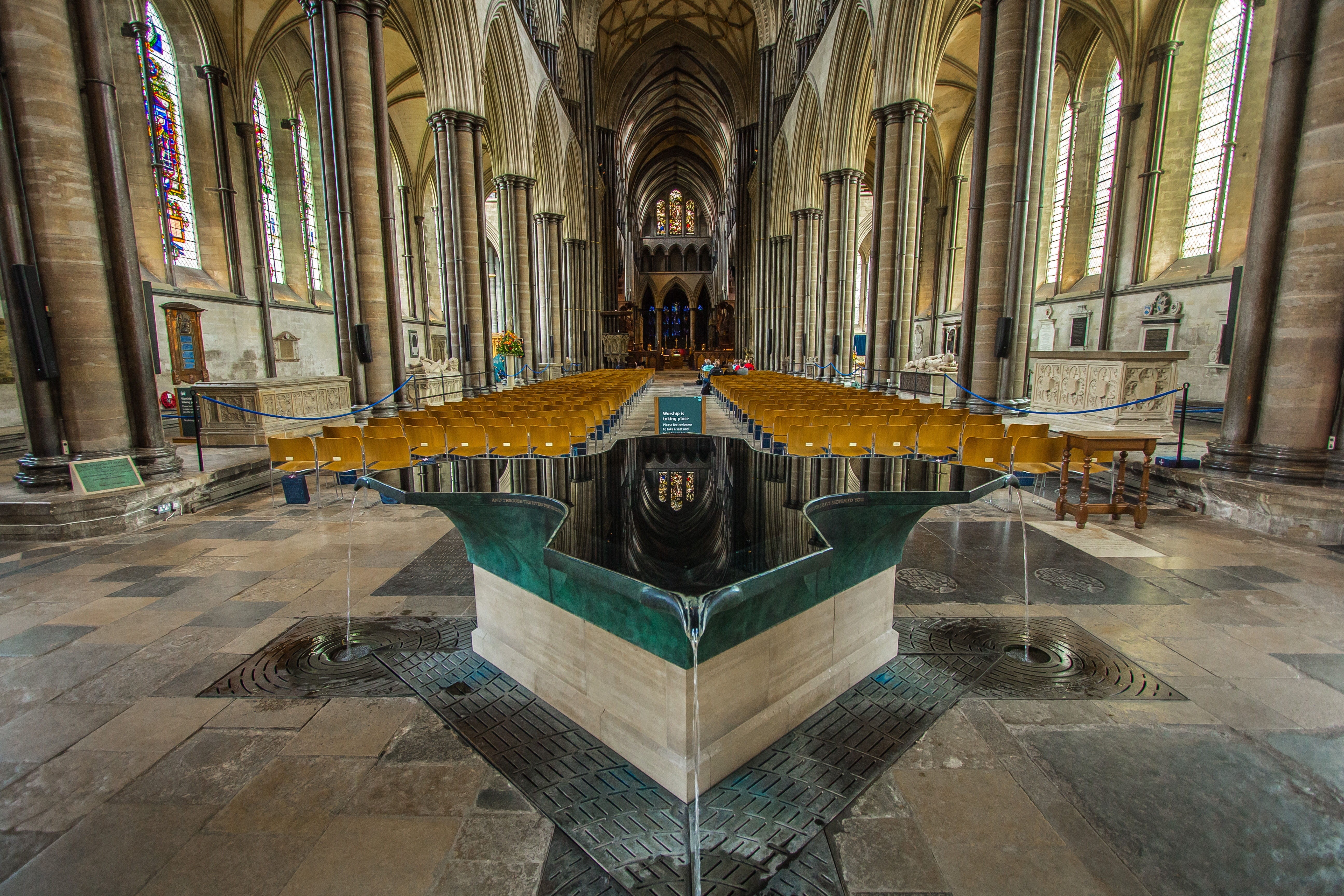 architectural feature, building, cathedral, day, arch, ceiling, the past, religion, england, salisbury, spirituality, architecture, indoors, monument, tiled floor, HD Wallpaper