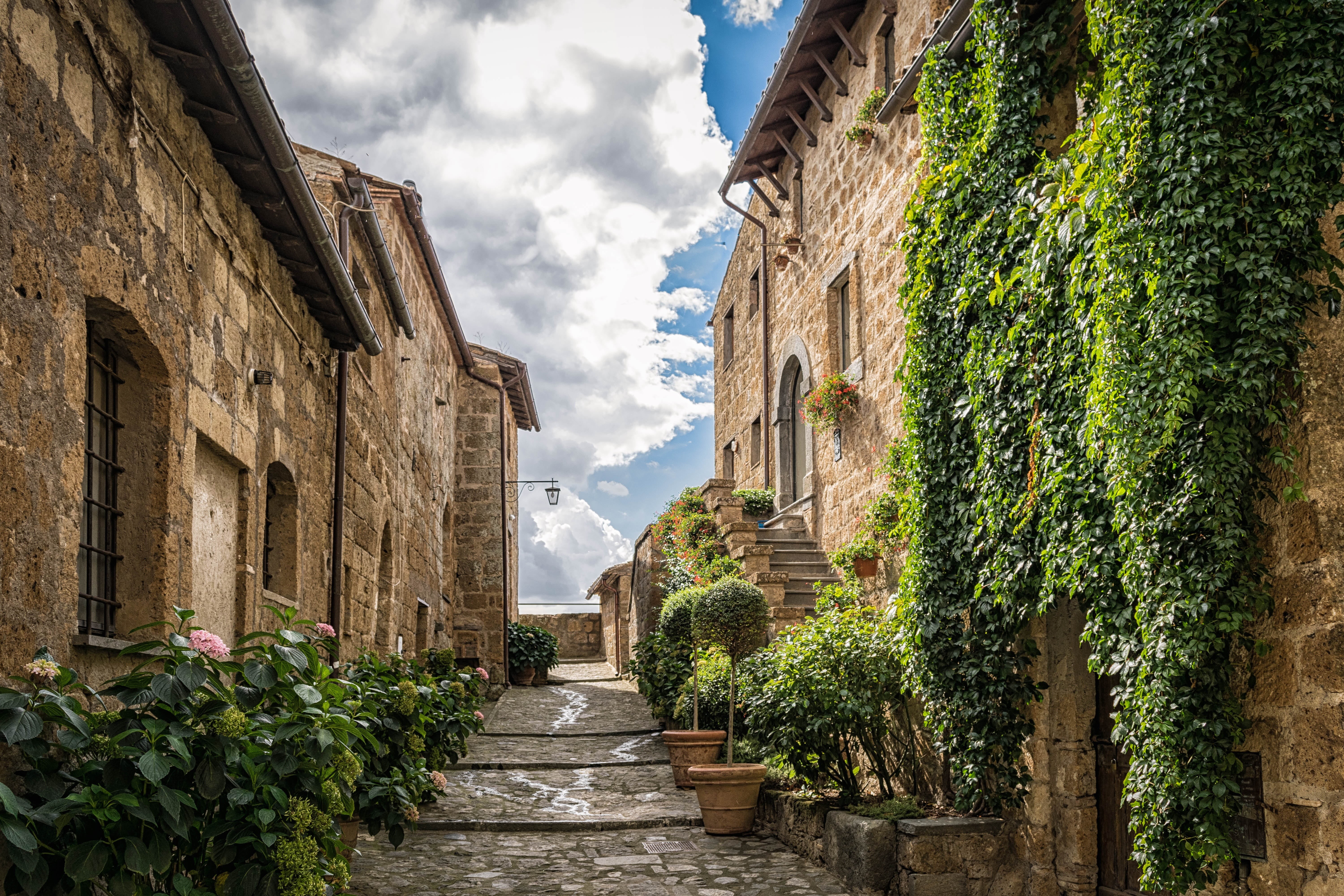 italy, the past, concrete, nature, building exterior, old, idyll, ivy, plant, outdoors, travel destinations, ancient civilization, no people, cloud - sky, HD Wallpaper