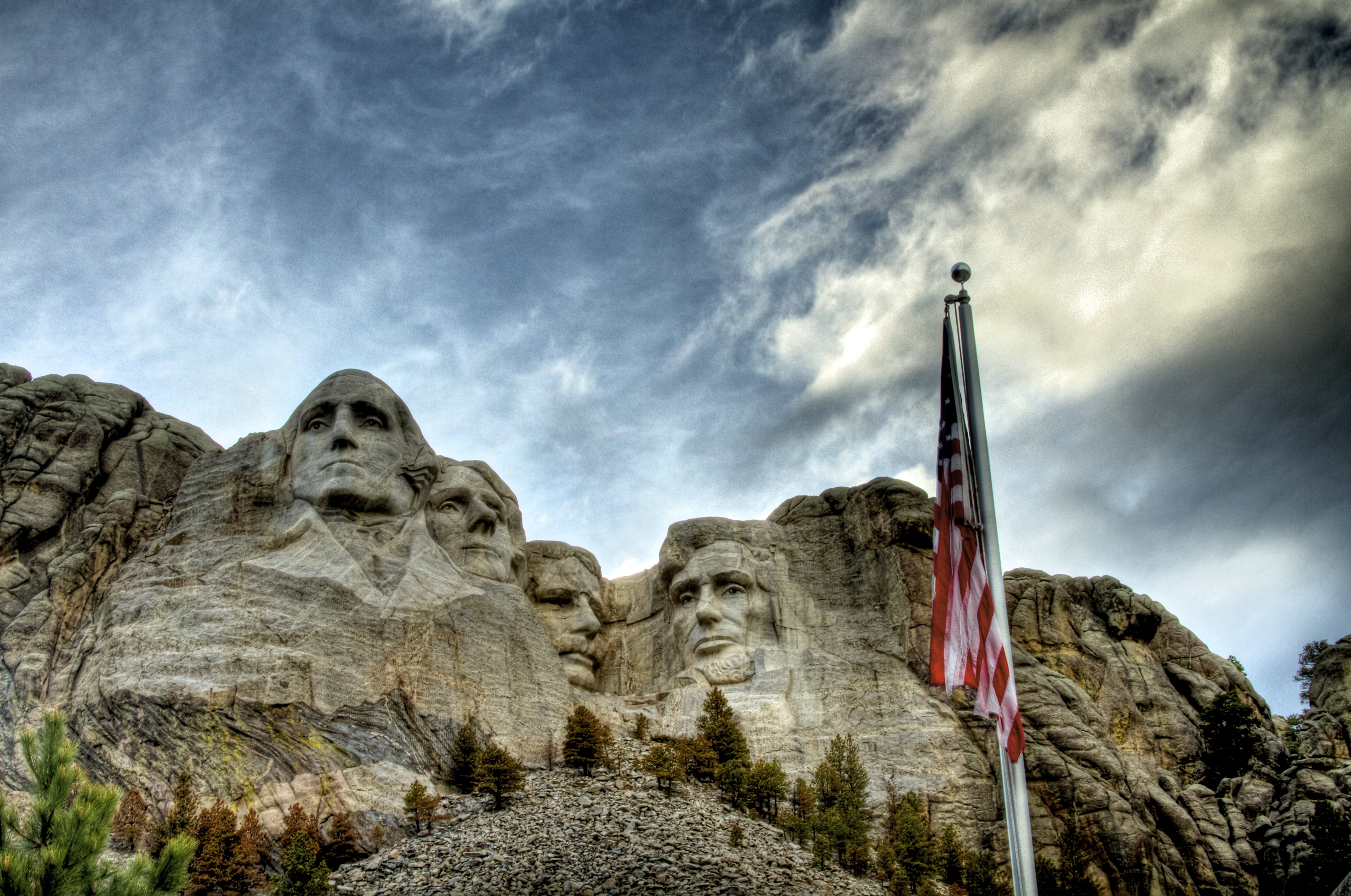 rushmore, patriotism, clouds, rock - Object, landmark, mount, stature, Mount Rushmore, canon  7d, american  flag, HDR, south dakota, patriotic, canon 7d, HD Wallpaper