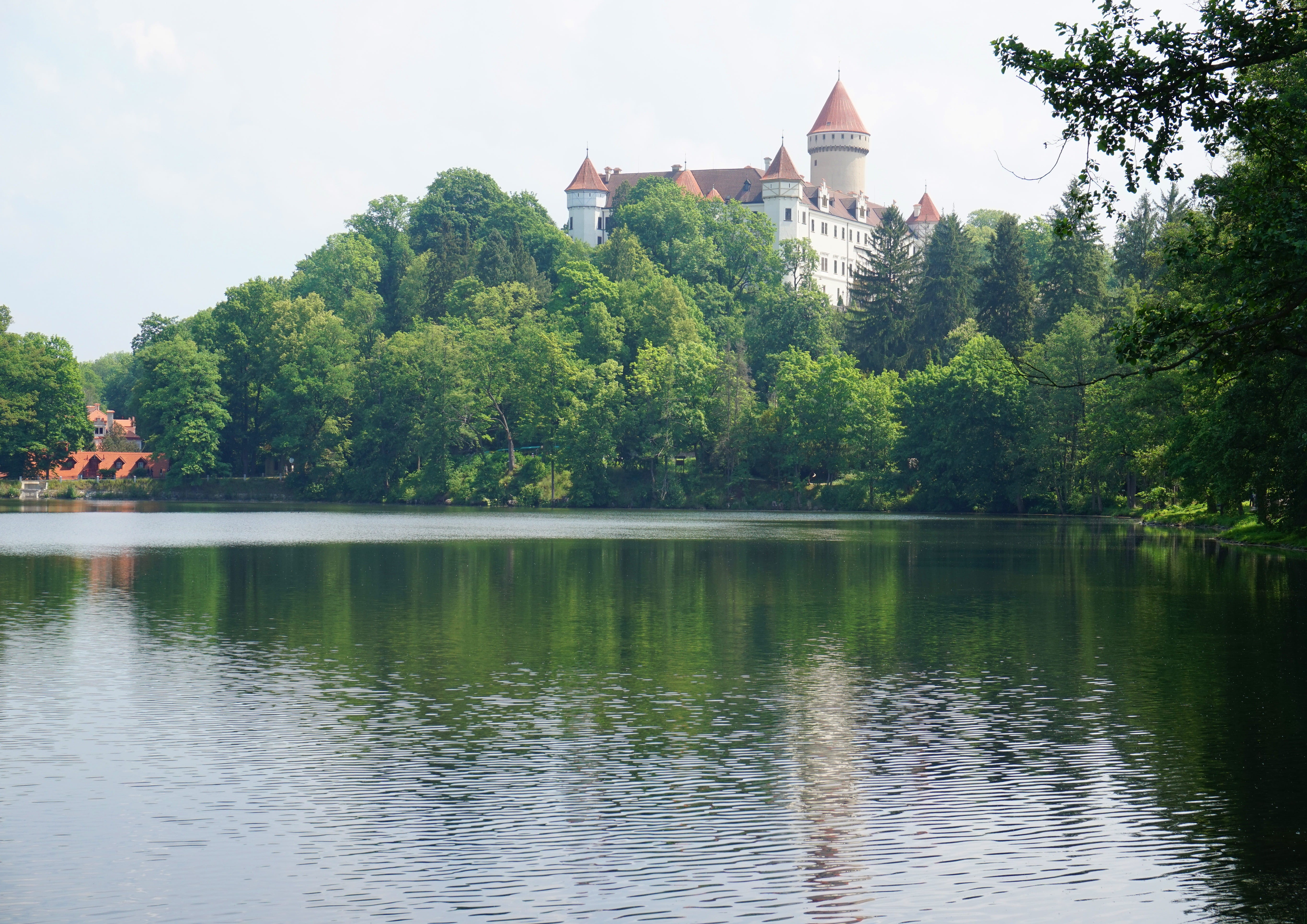 tourism, czechia, day, chateau, reflexion, no people, spirituality, religion, lake, green color, built structure, czech heritage, travel, sky, outdoors, HD Wallpaper