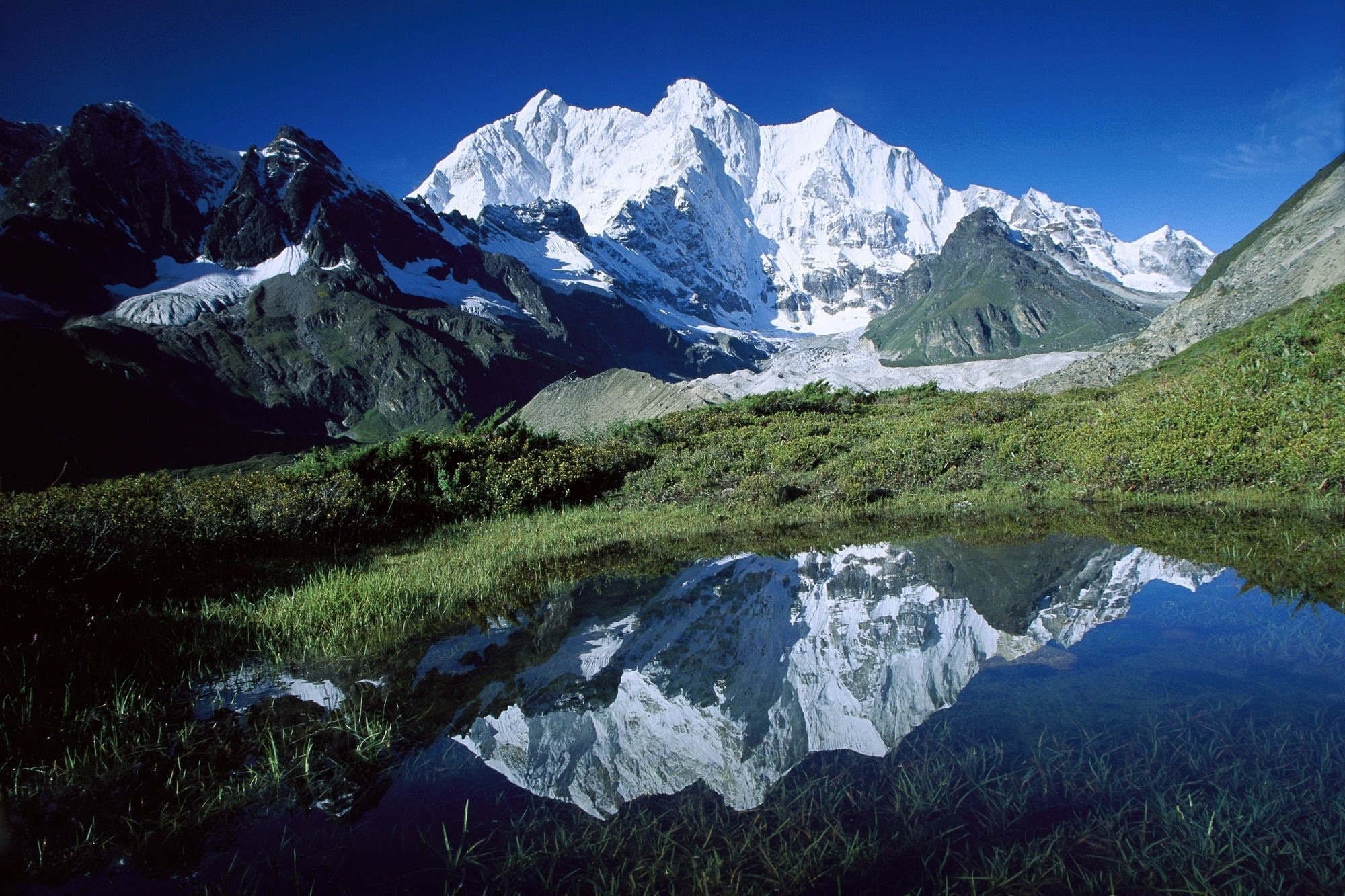 day, 1080P, blue, winter, reflection, scenics - nature, body, covered, rock, beauty In Nature, travel, clouds, high Up, tourism, top, mountain, nature, HD Wallpaper