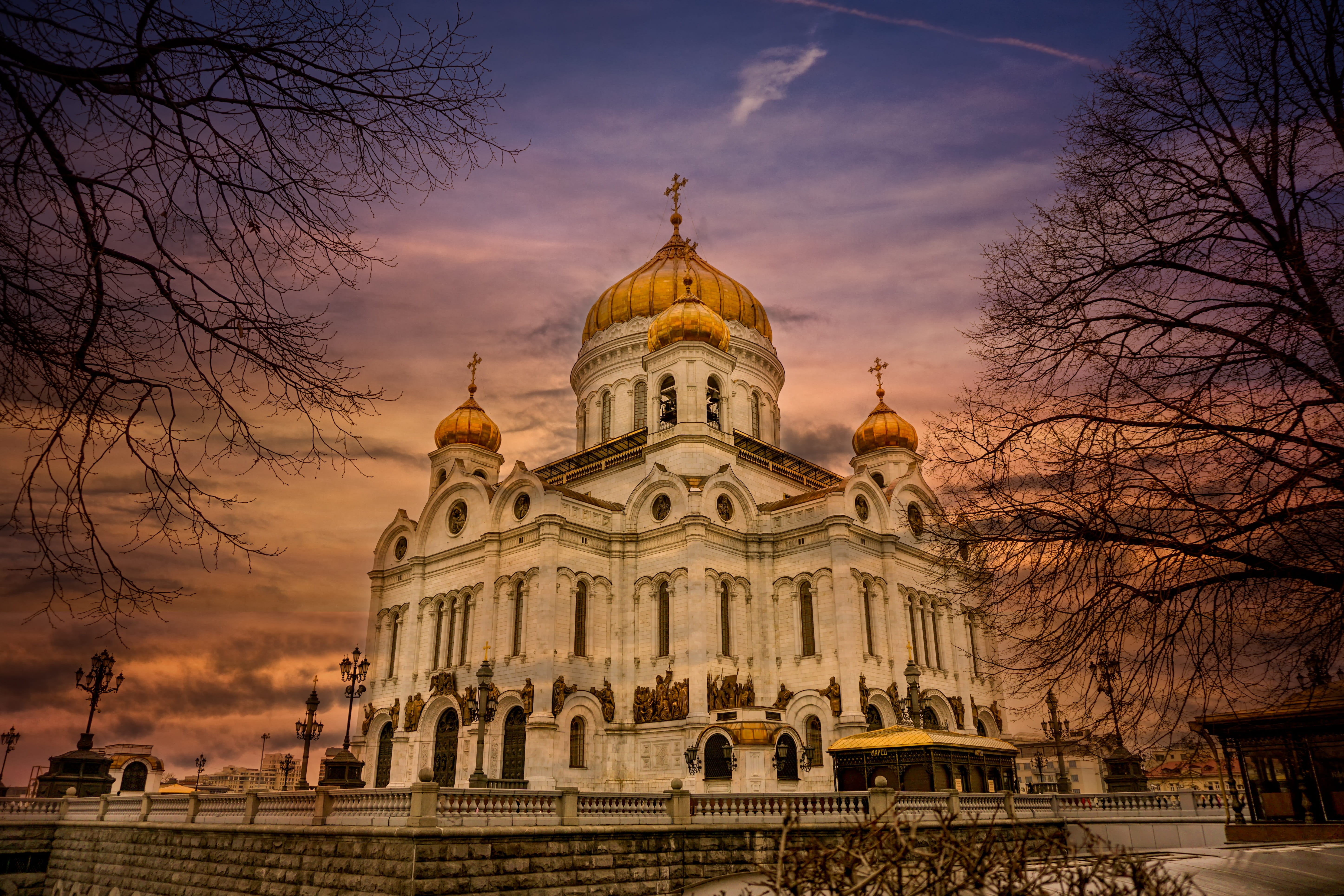 beige, religion, 5K, architecture, god, Russia, moscow, monument, landscape, sunset, government, history, cross, tree, place of worship, famous, daytime, HD Wallpaper