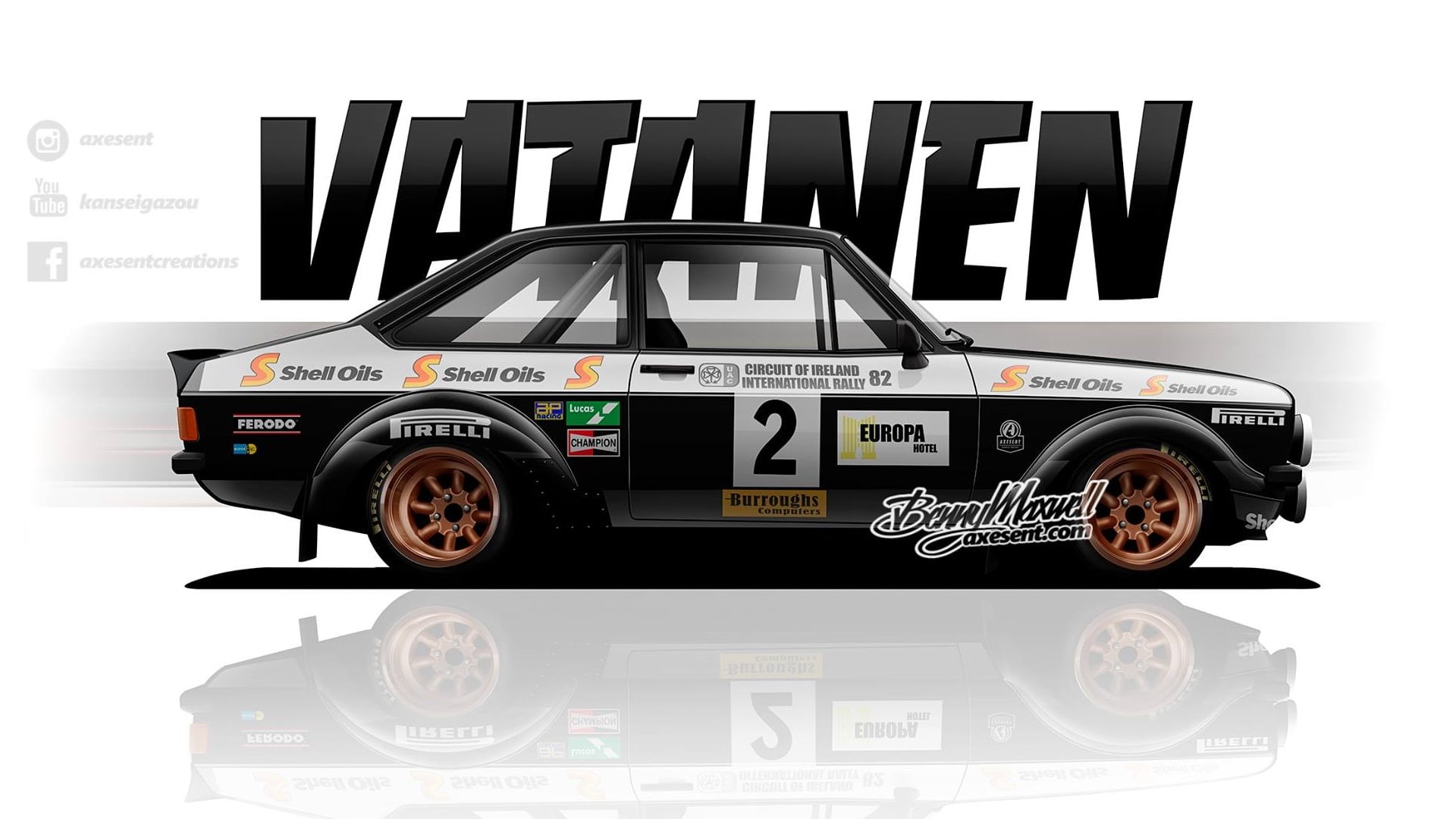 white color, close-up, western script, render, wheel, car, text, Axesent Creations, Ford Escort RS, racecar, studio shot, motor vehicle, competition, mode of transportation, HD Wallpaper